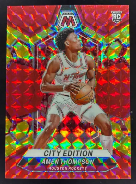 2023-24 Panini Mosaic Choice Fusion Red & Yellow #281 Amen Thompson RC /75