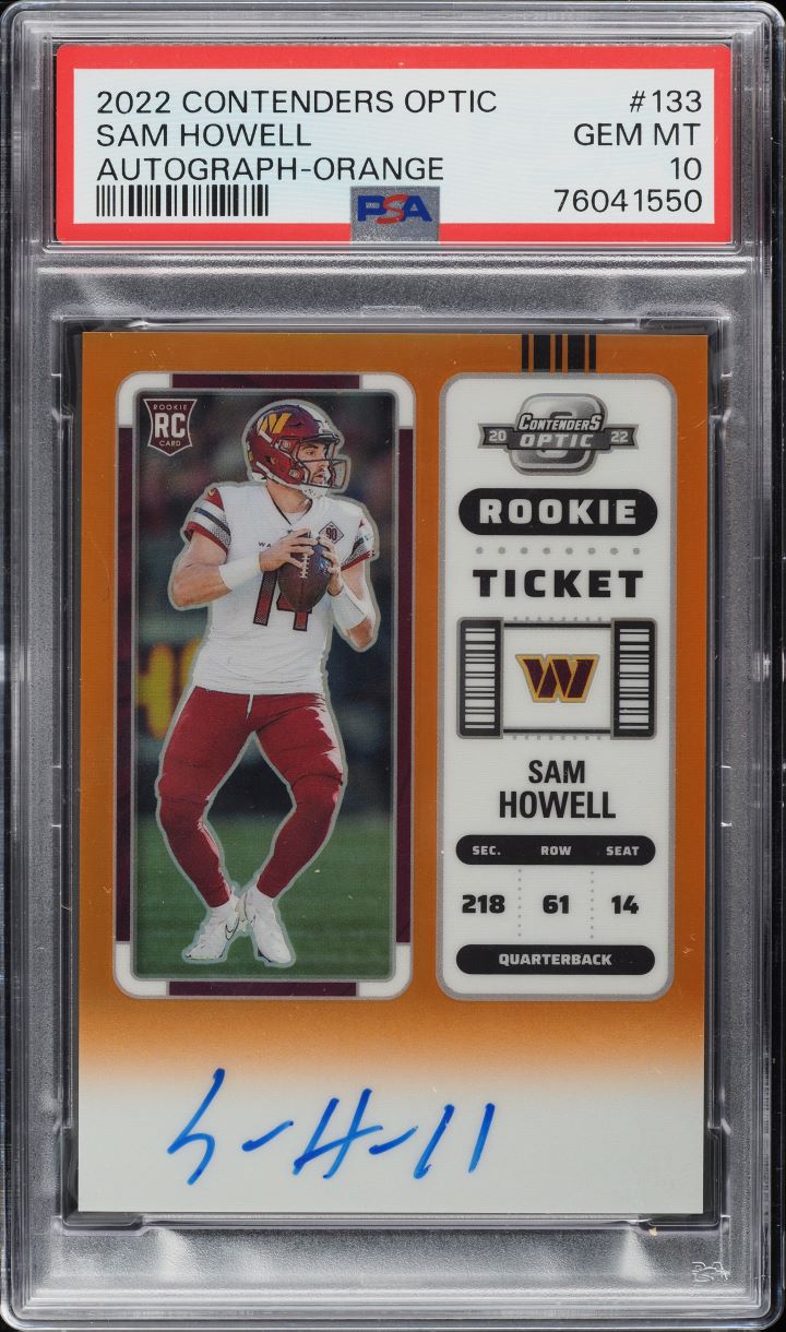 2022 Panini Contenders Optic Orange Sam Howell ROOKIE AUTO /50 #133 PSA 10 GEM