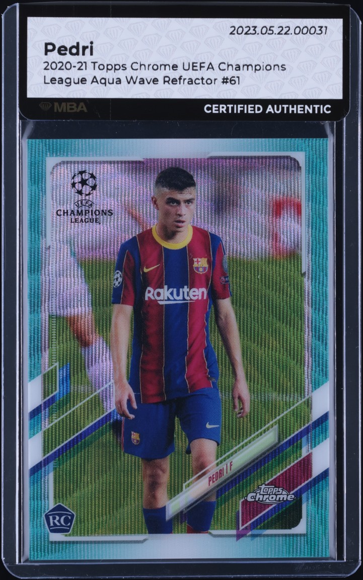 2020 Topps Chrome UEFA Aqua Wave Refractor Pedri ROOKIE /199 #61 MBA AUTH
