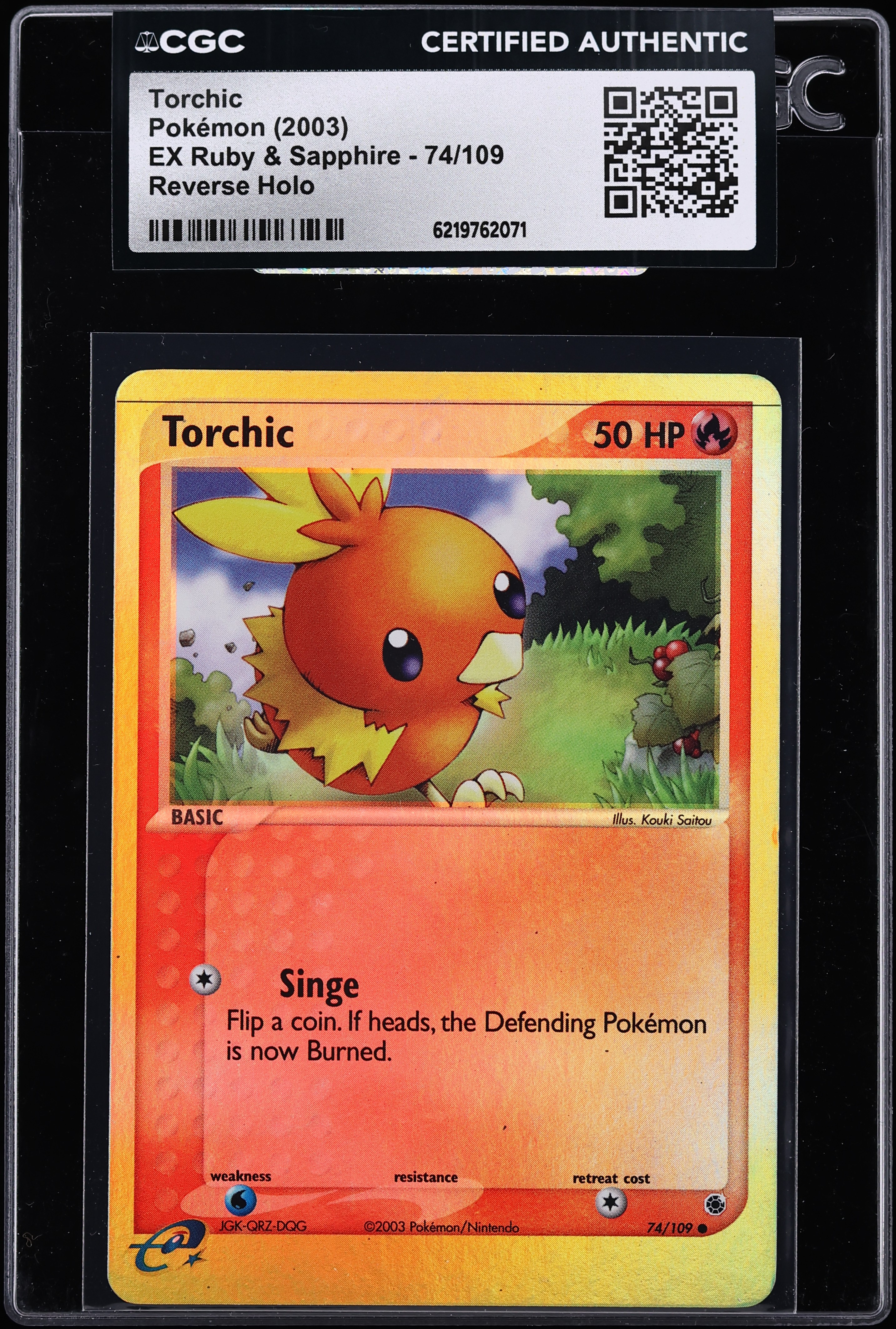 2003 Pokemon EX Ruby & Sapphire Reverse Holo Torchic #74 CGC AUTH
