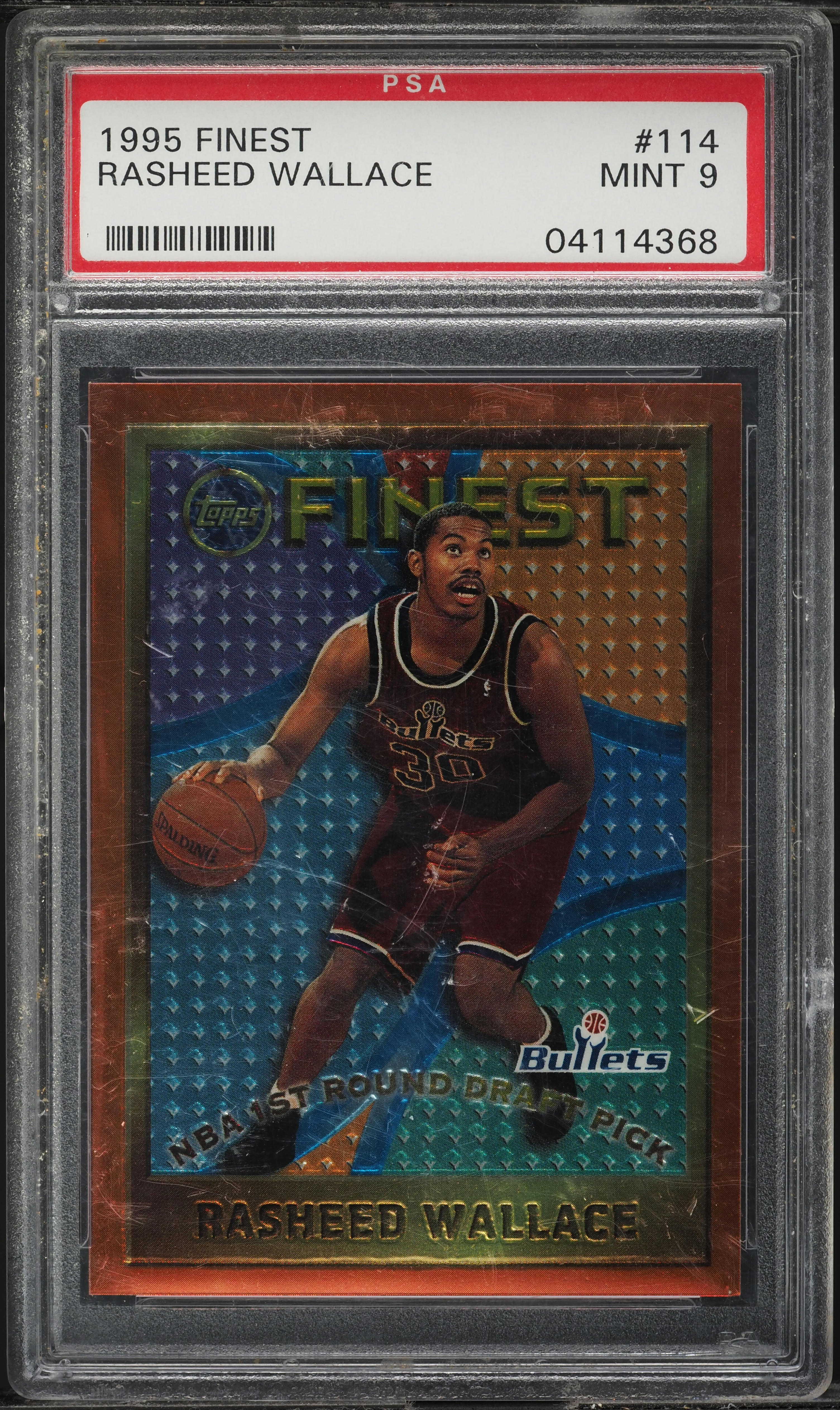 1995 Finest Basketball Rasheed Wallace ROOKIE #114 PSA 9 MINT