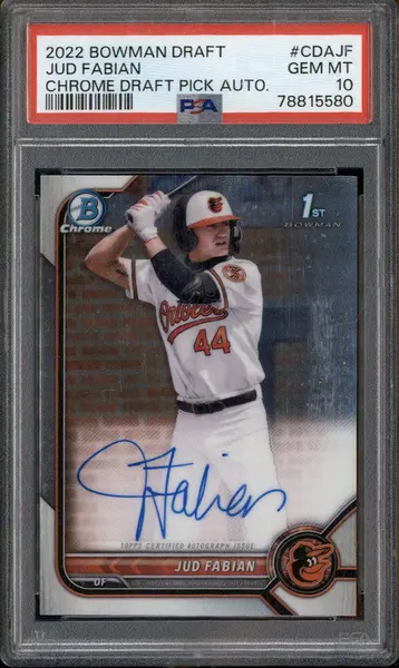 2022 Bowman Draft Chrome Autograph #CDAJF Jud Fabian RC Auto PSA 10