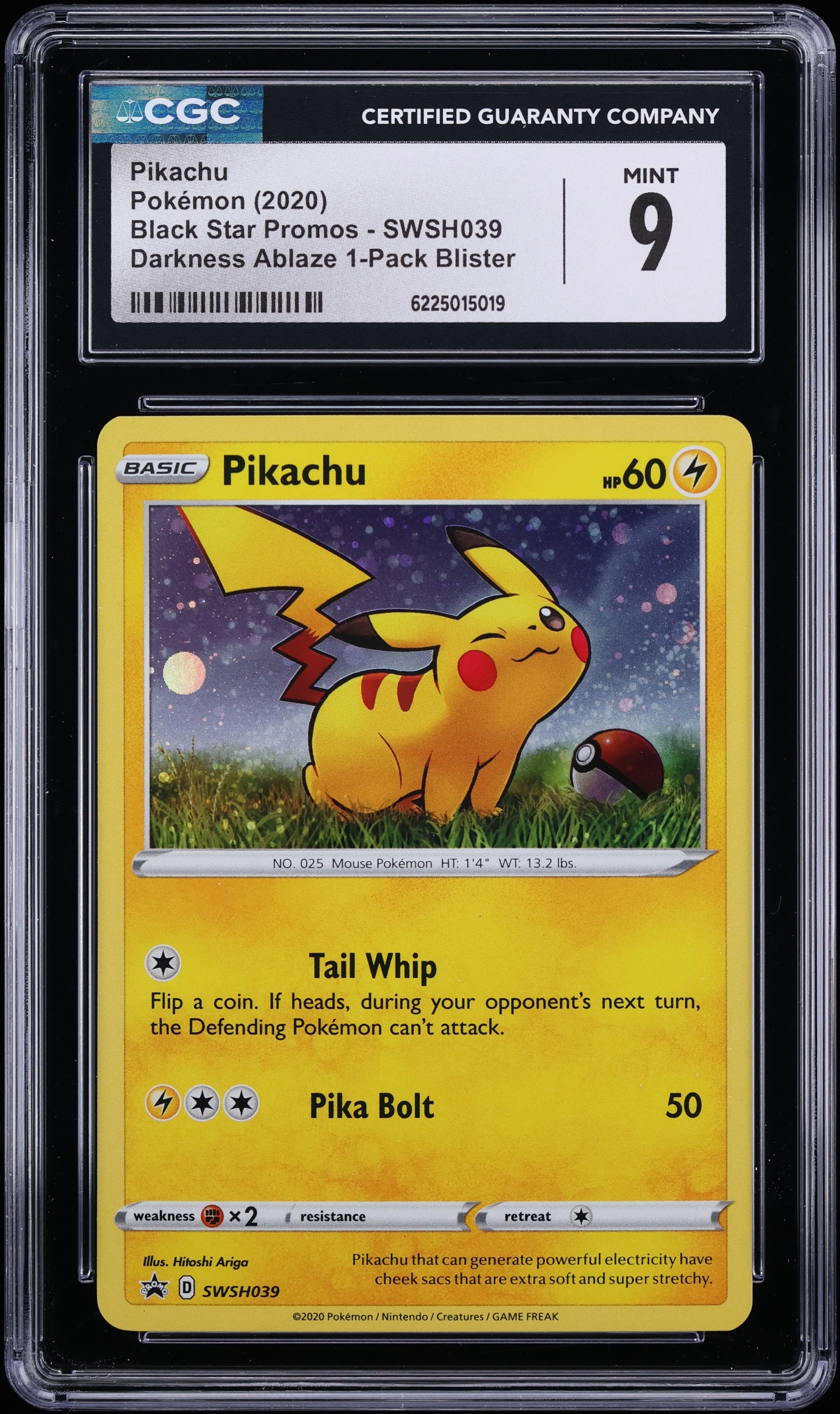 2020 Pokemon Sword & Shield Promo Darkness Ablaze Single Pack Holo Pikachu #SWSH039 CGC 9 MINT