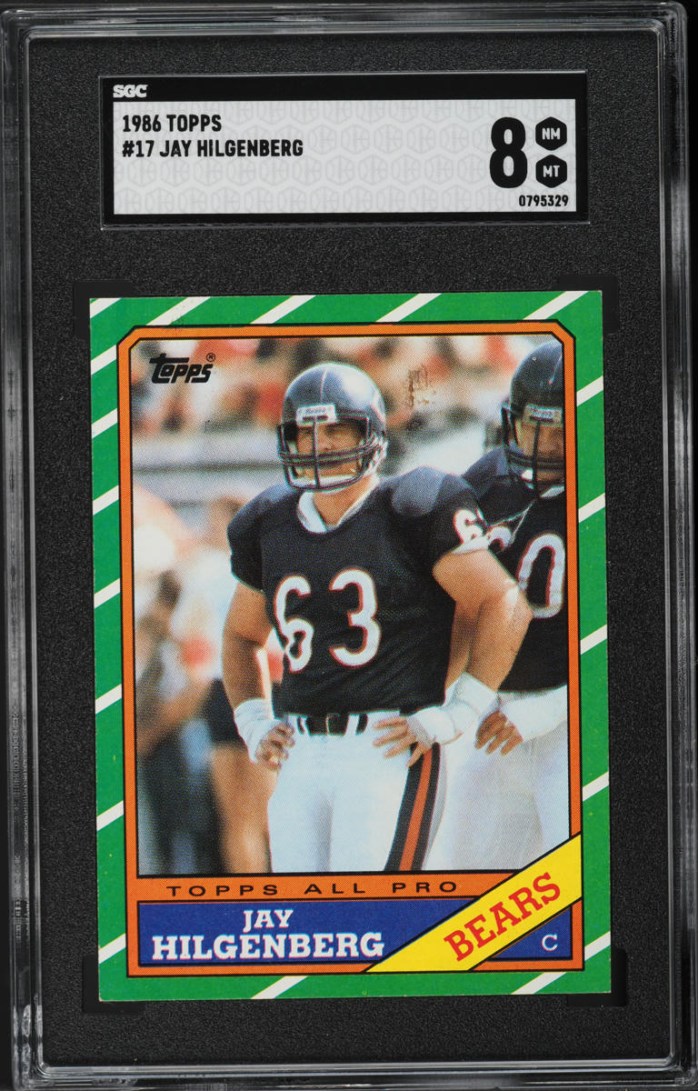 1986 Topps Football Jay Hilgenberg ROOKIE #17 SGC 8 NM-MT