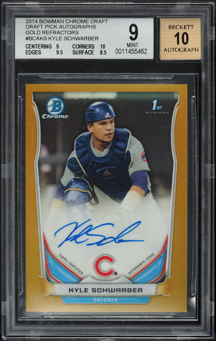 2014 Bowman Chrome Draft Pick Gold Refractors Kyle Schwarber AUTO /50 BGS 9 MINT