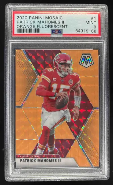 2020 Panini Mosaic Prizm Orange Fluorescent #1 Patrick Mahomes II /25 PSA 9