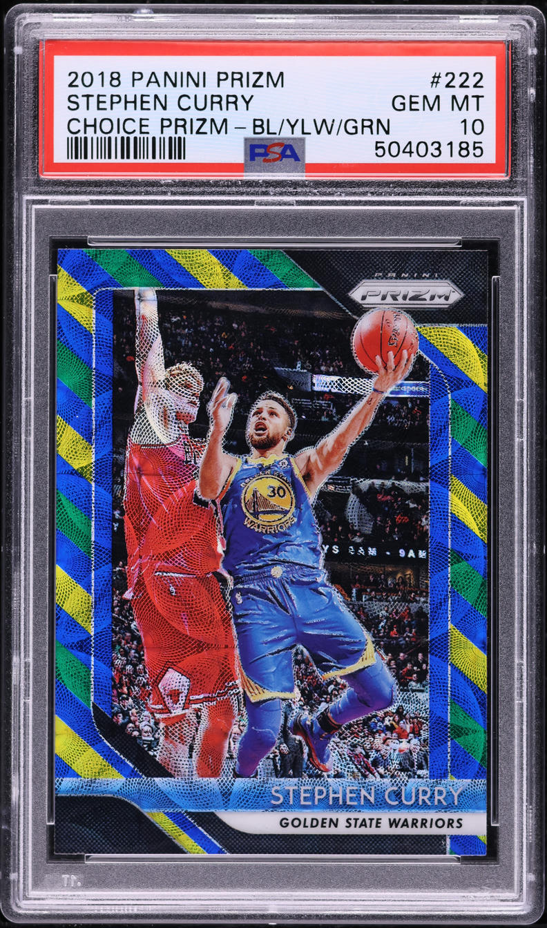 2018 Panini Prizm Choice Blue Yellow Green Stephen Curry #222 PSA 10 GEM MINT