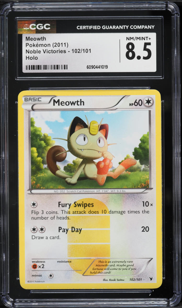 2011 Pokemon Noble Victories Secret Rare Holo Meowth #102 CGC 8.5 NM-MT+