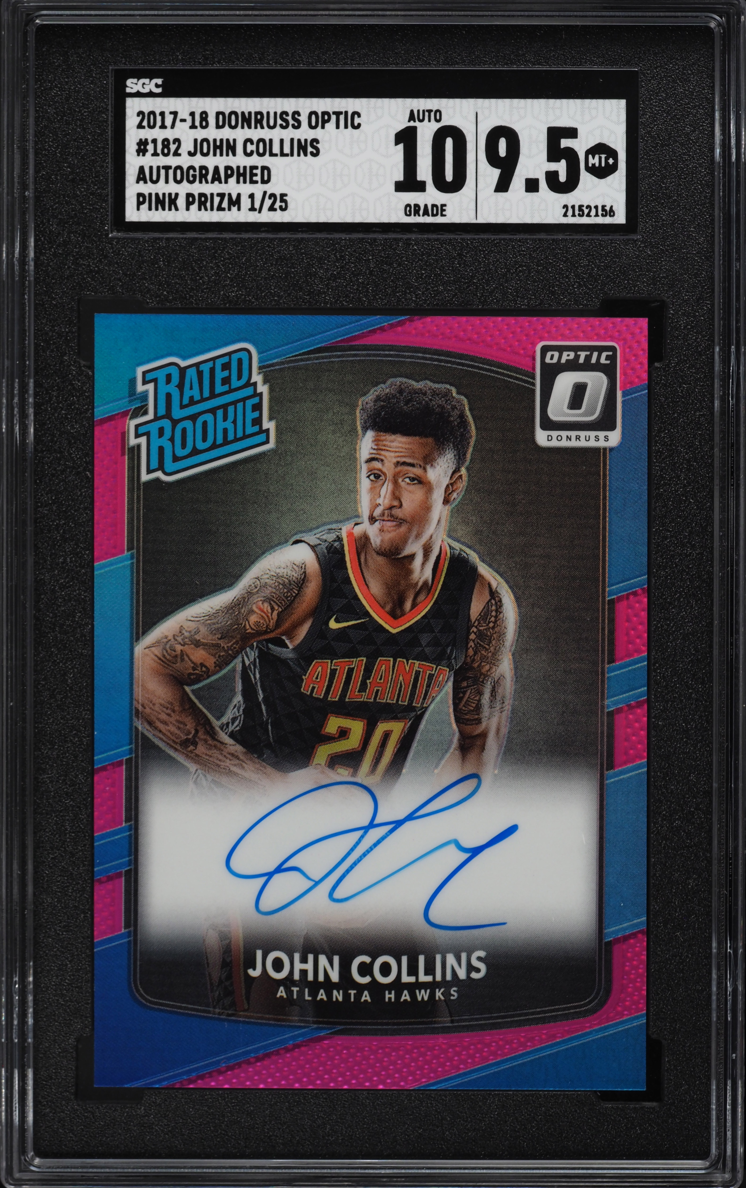 2017 Donruss Optic Pink John Collins ROOKIE AUTO 1/25 #182 SGC 9.5 MINT+