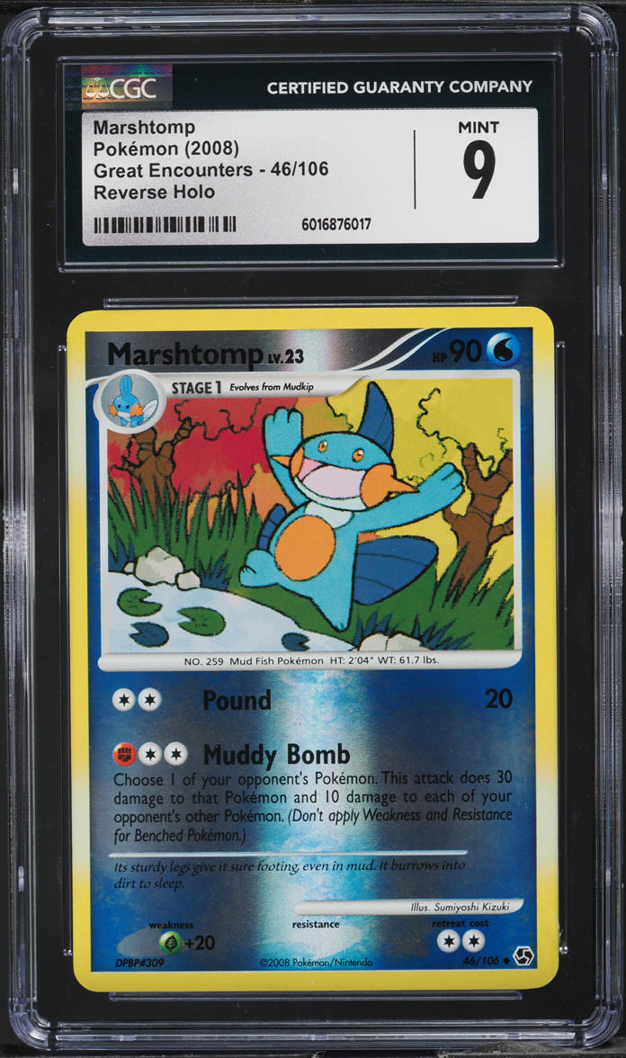 2008 Pokemon Diamond & Pearl Great Encounters Reverse Holo Marshtomp #46 CGC 9