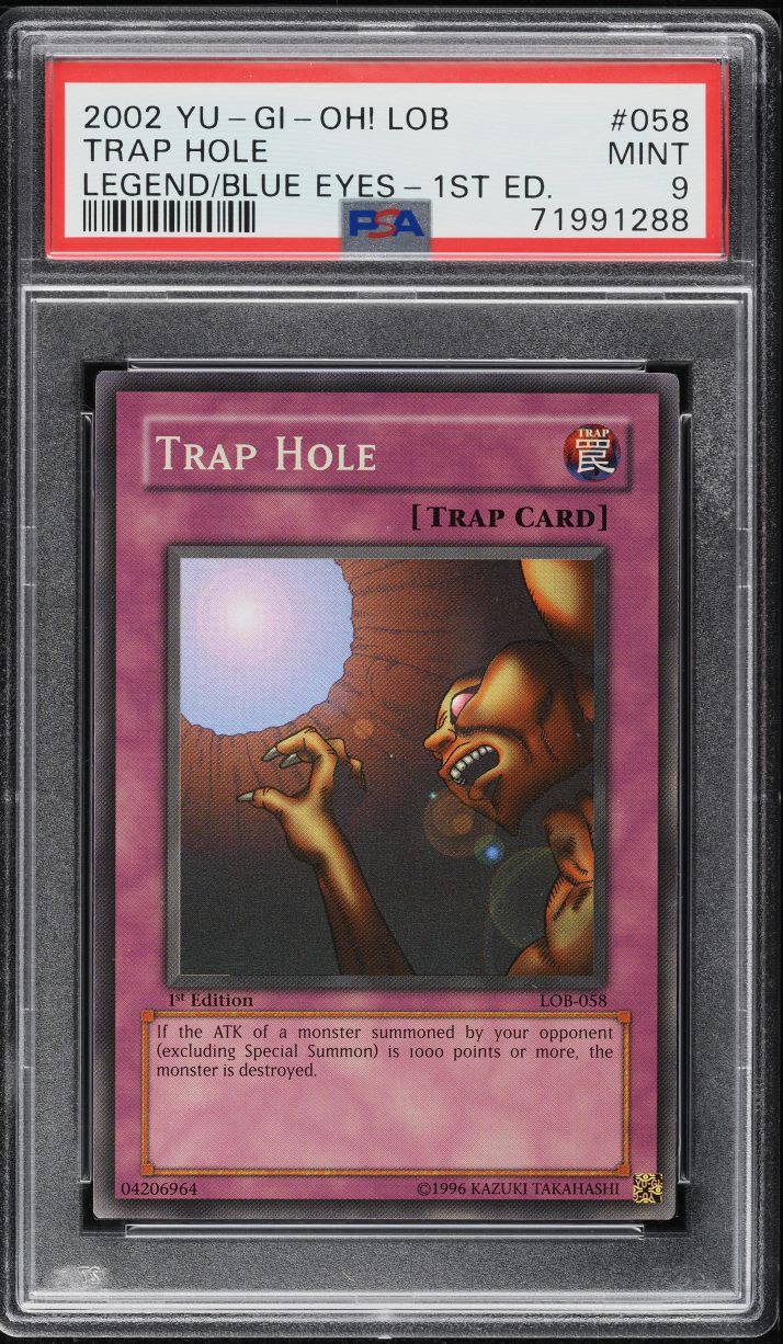 2002 Yu-Gi-Oh! Legend Of Blue Eyes 1st Edition Trap Hole #LOB-058 PSA 9 MINT