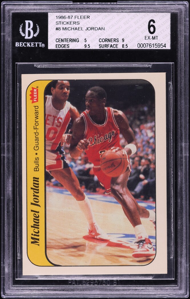 1986 Fleer Sticker Michael Jordan ROOKIE #8 BGS 6 EXMT
