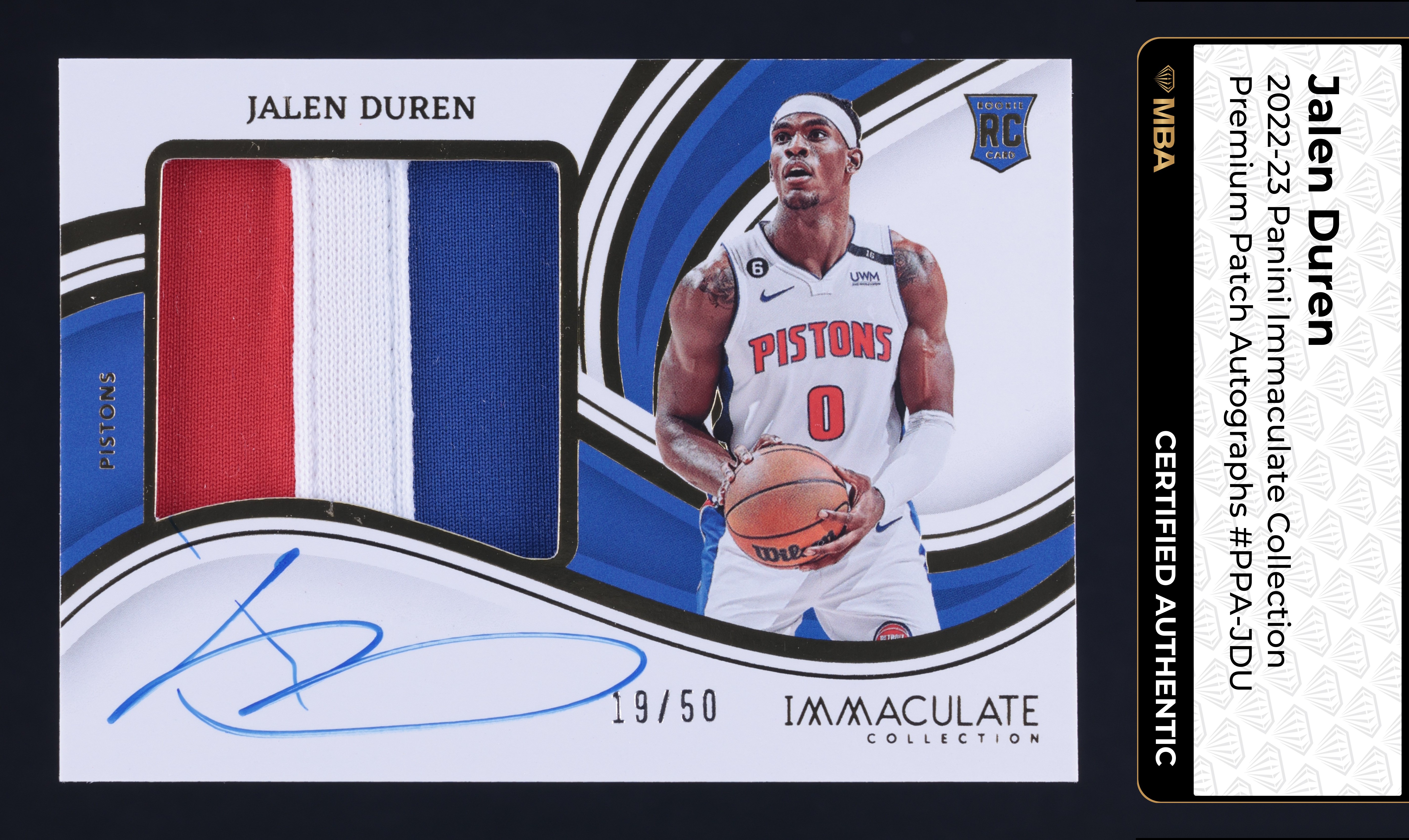 2022 Immaculate Collection Premium Jalen Duren ROOKIE PATCH AUTO /50 MBA AUTH
