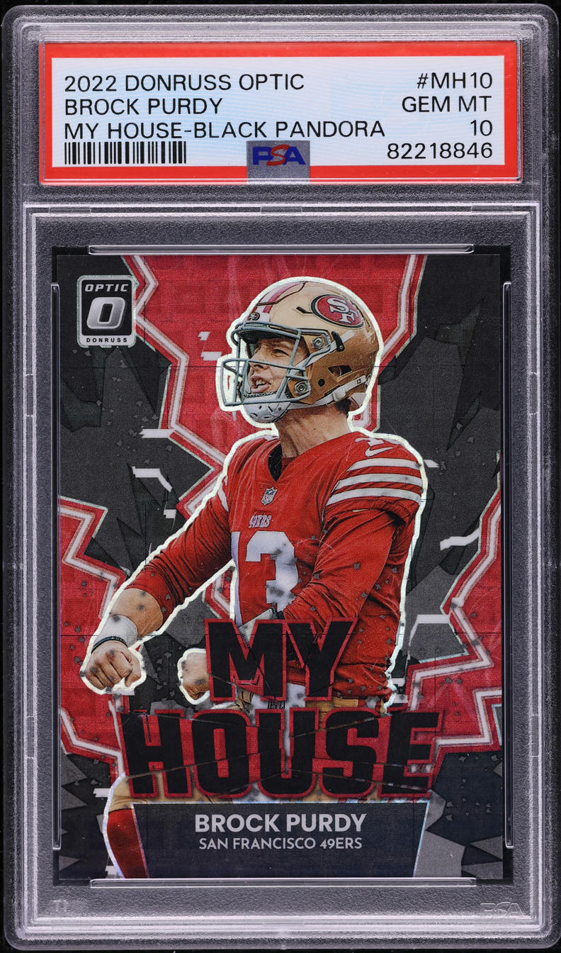 2022 Donruss Optic My House! Black Pandora Brock Purdy ROOKIE 25/25 PSA 10 GEM