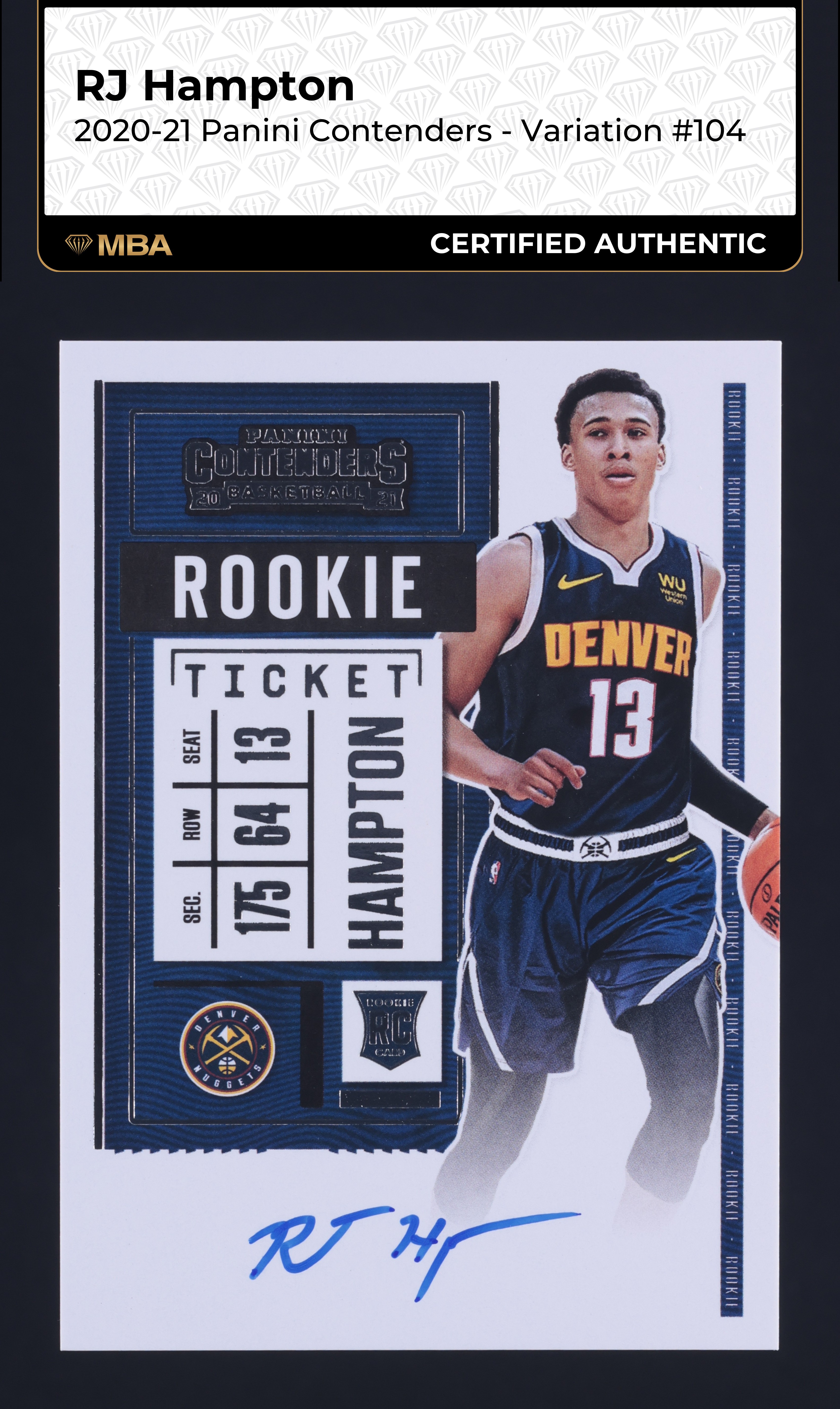2020 Panini Contenders Variation RJ Hampton ROOKIE AUTO #104 MBA AUTH