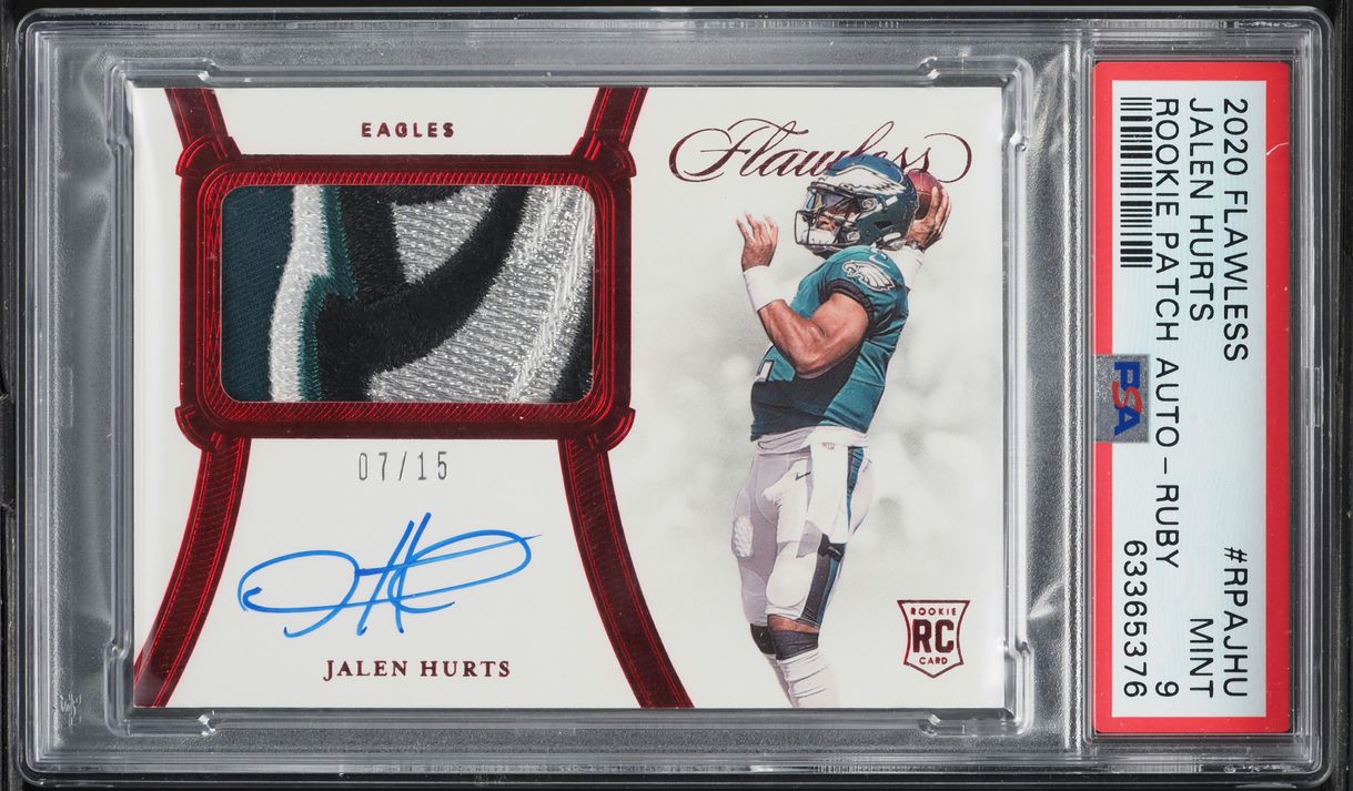 2020 Panini Flawless Ruby Jalen Hurts ROOKIE PATCH AUTO /15 #RPA-JHU PSA 9 MINT