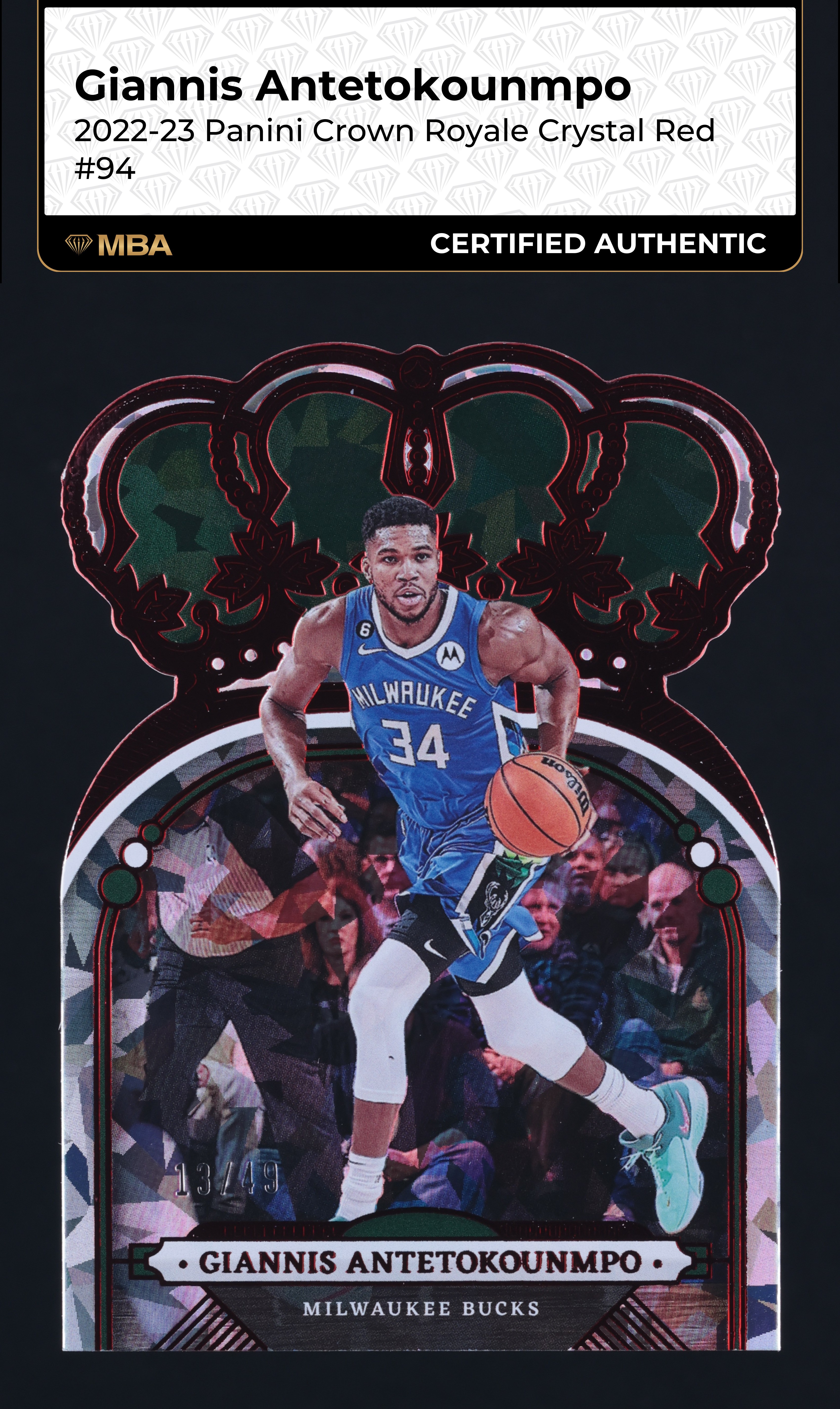 2022 Crown Royale Crystal Red Die-Cut Giannis Antetokounmpo /49 #94 MBA AUTH
