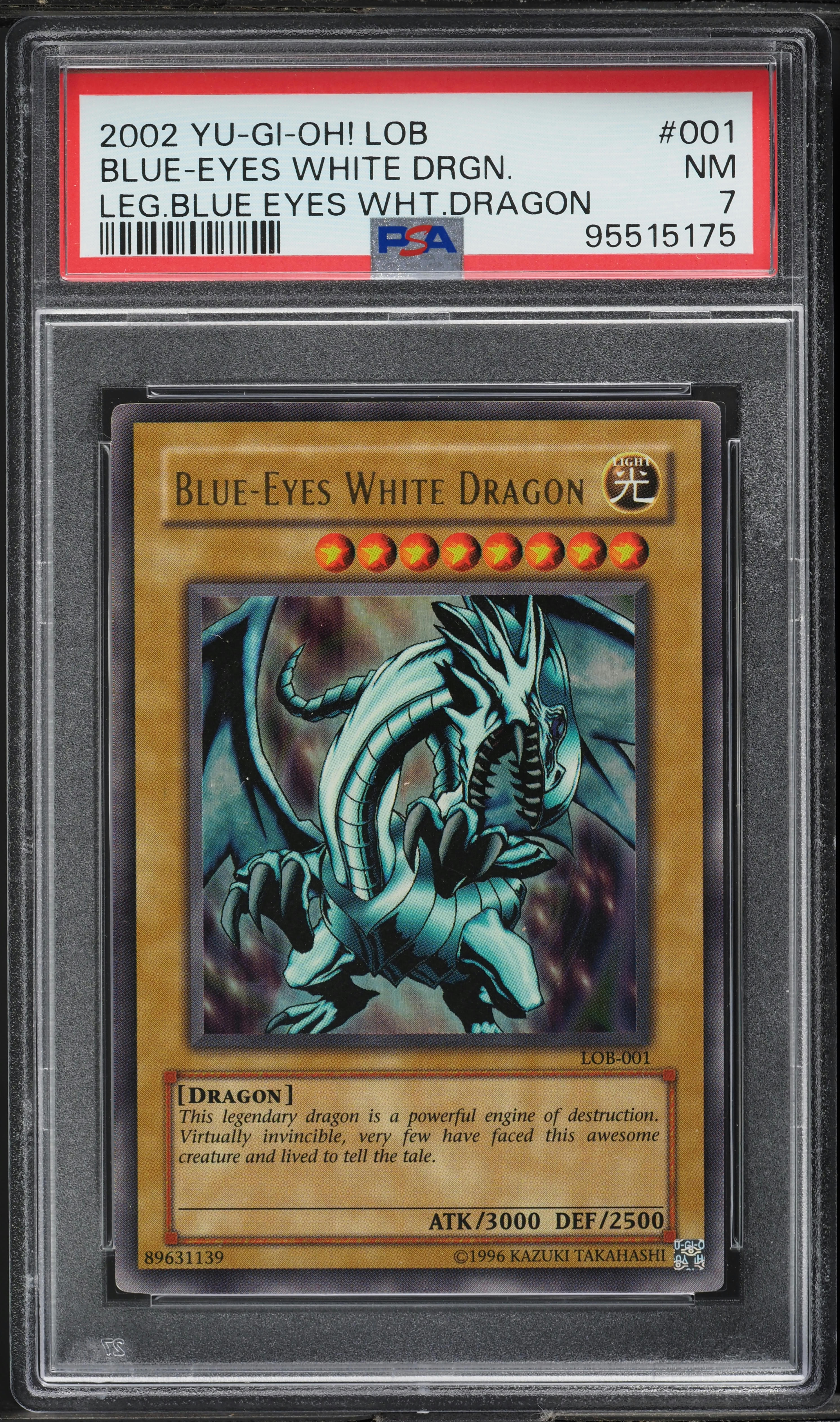2002 Yu-Gi-Oh! Legend Of Blue Eyes Blue-Eyes White Dragon #LOB-001 PSA 7 NRMT