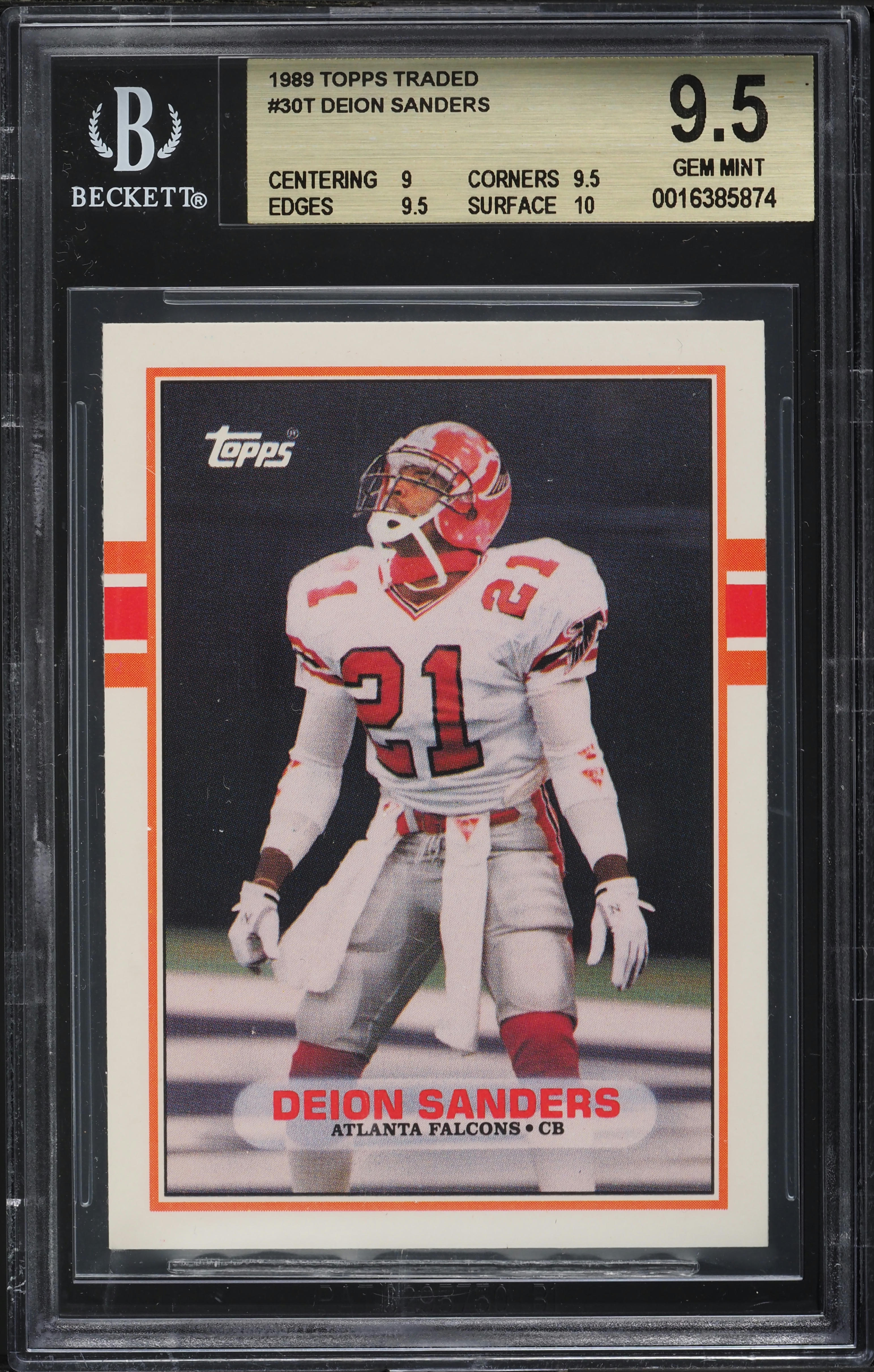 1989 Topps Traded Deion Sanders ROOKIE #30T BGS 9.5 GEM MINT