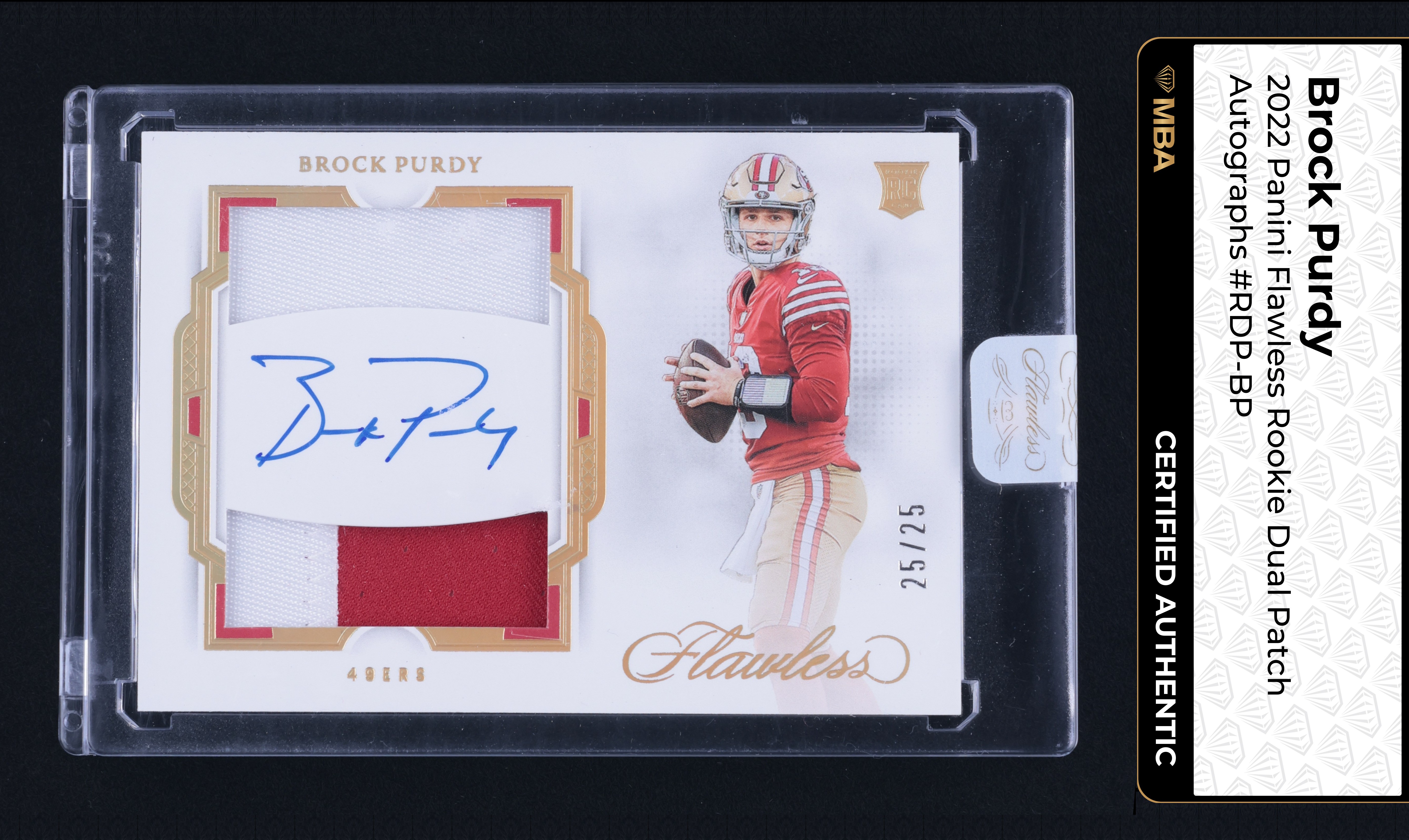 2022 Panini Flawless Dual Brock Purdy ROOKIE PATCH AUTO 25/25 #RDP-BP MBA AUTH