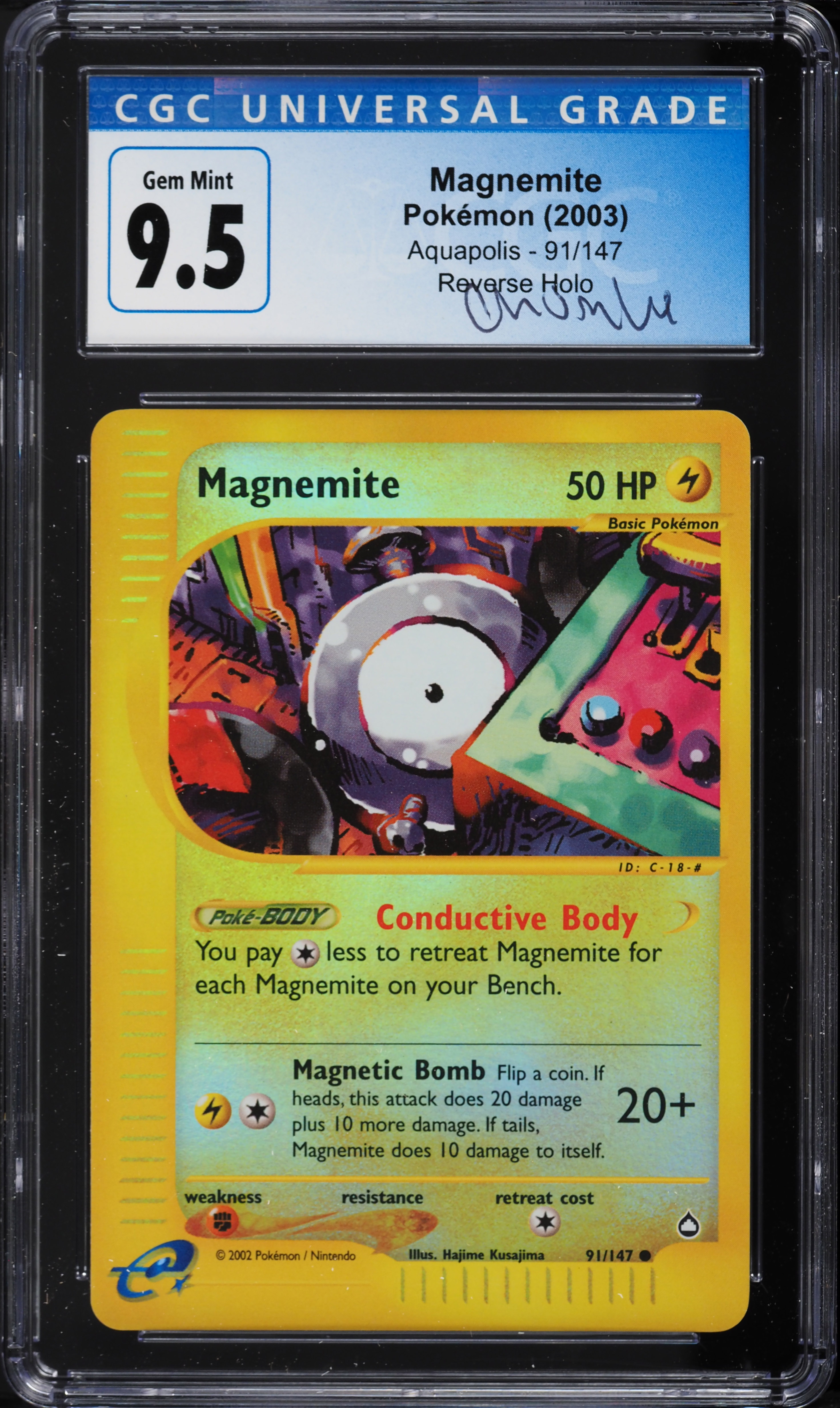 2003 Pokemon Aquapolis Reverse Holo Magnemite #91 CGC 9.5 GEM MINT