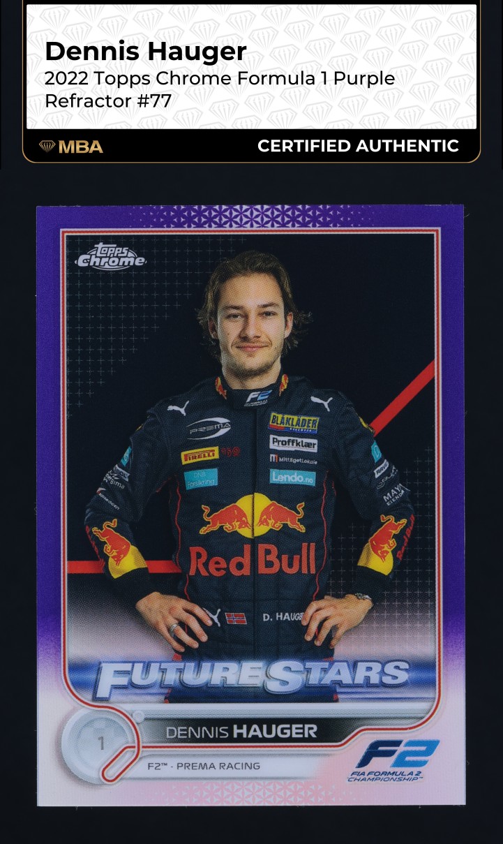 2022 Topps Chrome Formula 1 Purple Refractor Dennis Hauger /399 #77 MBA AUTH