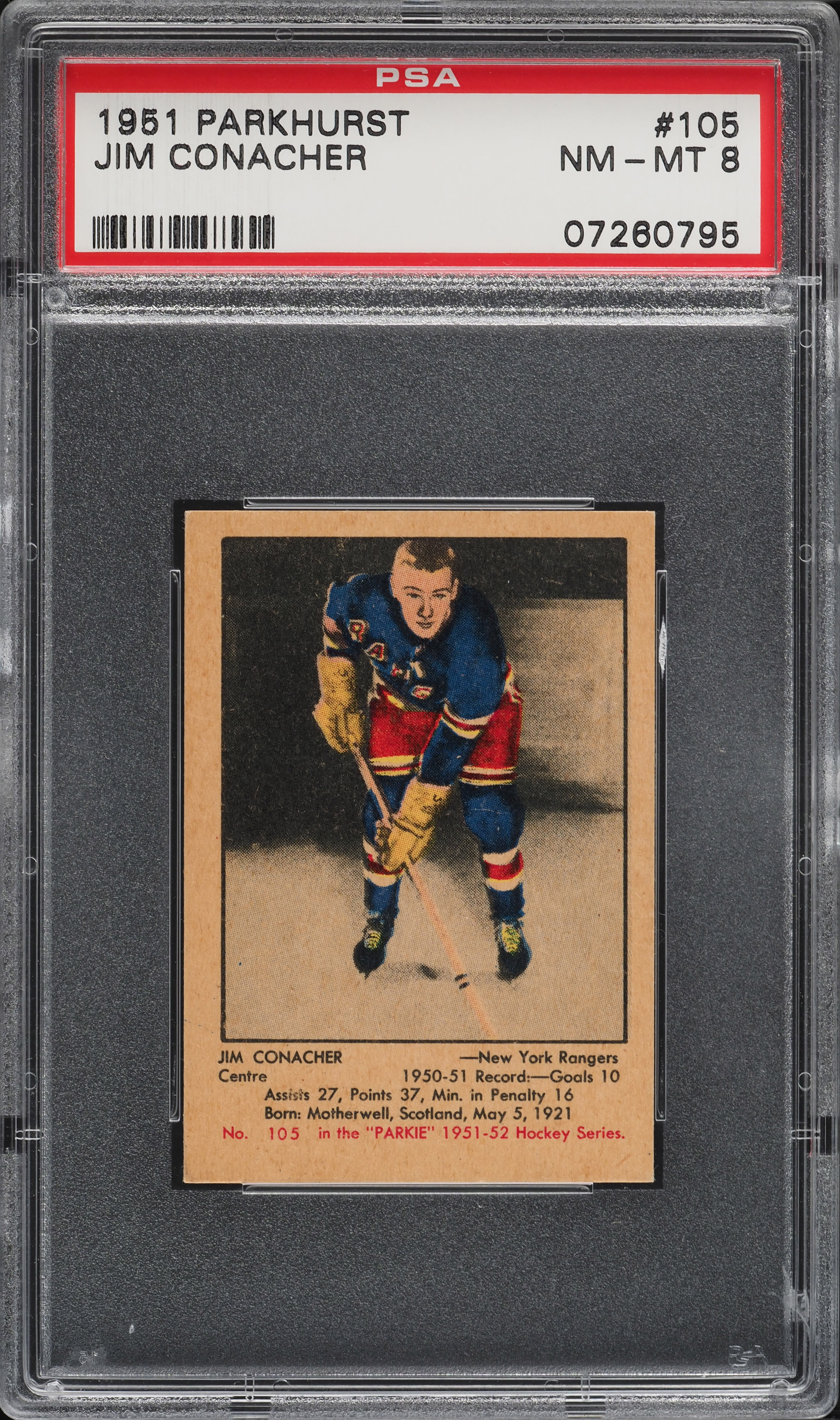 1951 Parkhurst Jim Conacher ROOKIE #105 PSA 8 NM-MT