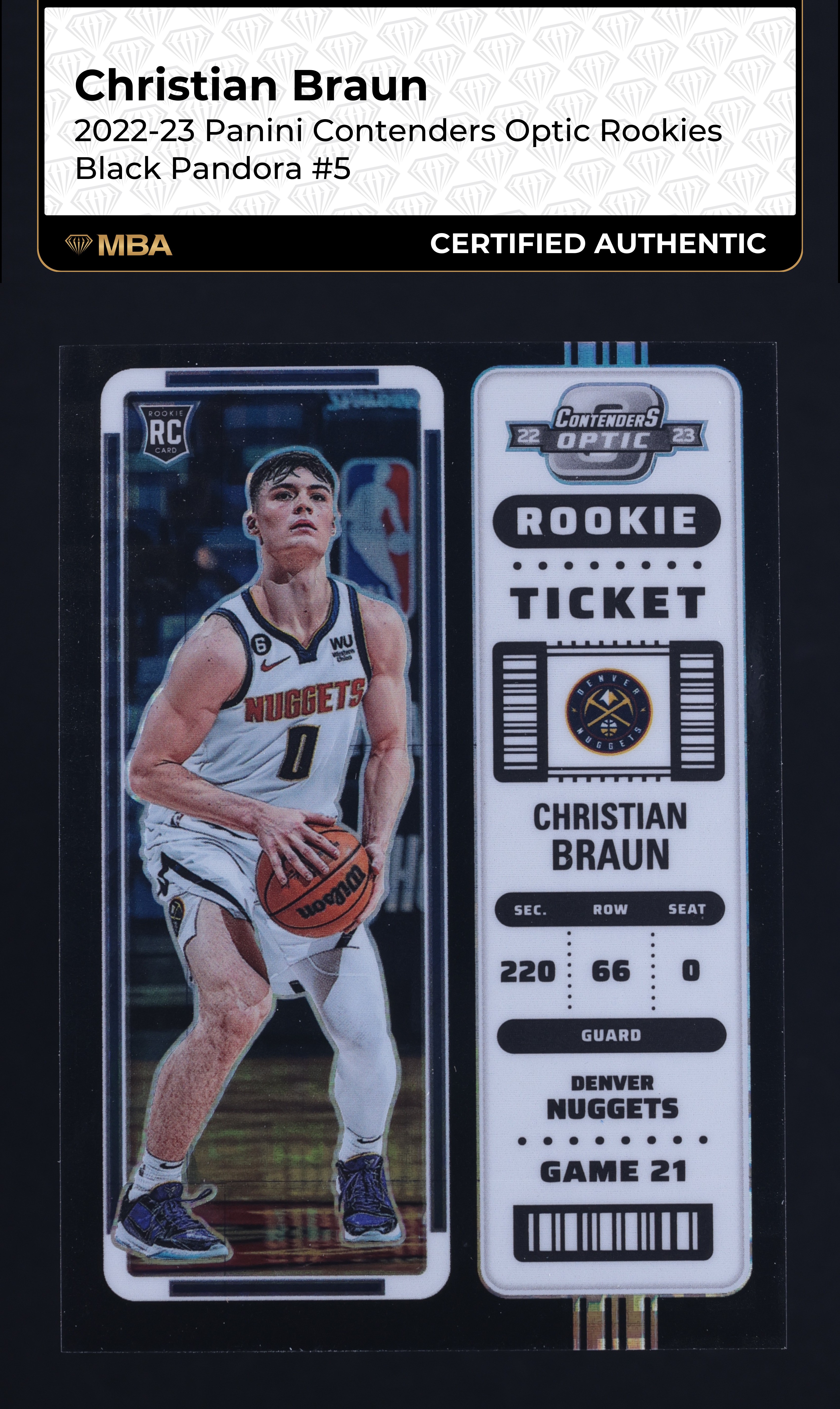 2022 Panini Contenders Optic Black Pandora Christian Braun ROOKIE #5 MBA AUTH