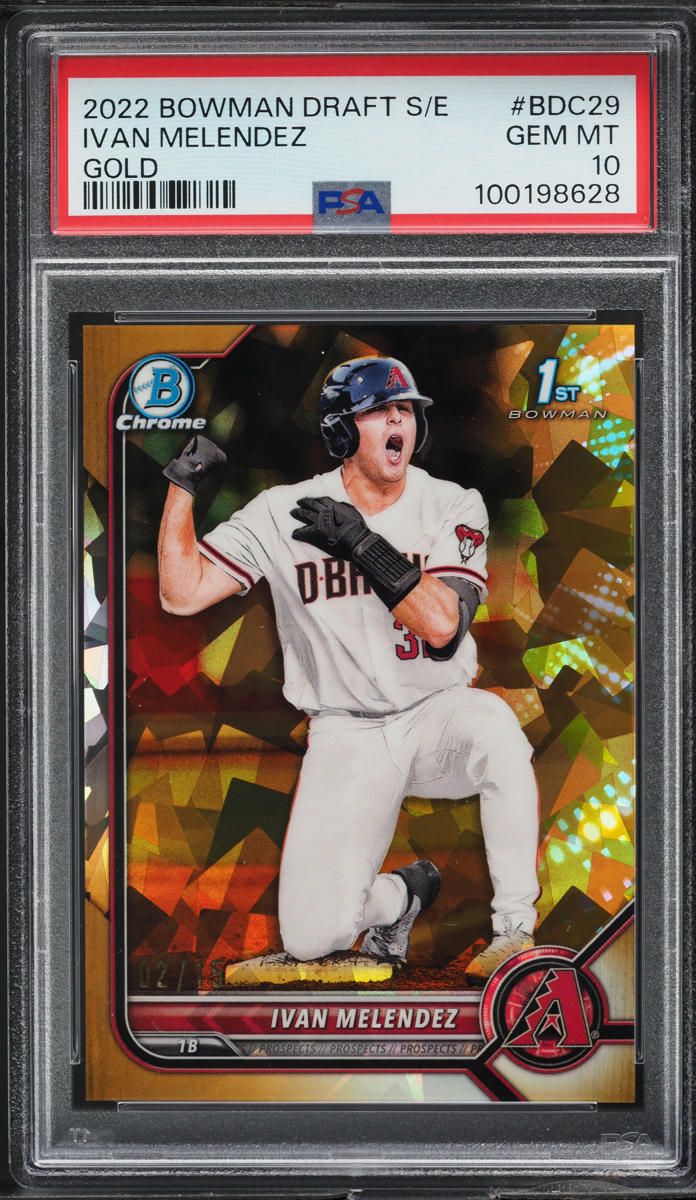 2022 Bowman Draft Chrome Sapphire Gold Ivan Melendez RC /15 #BDC29 PSA 10 GEM