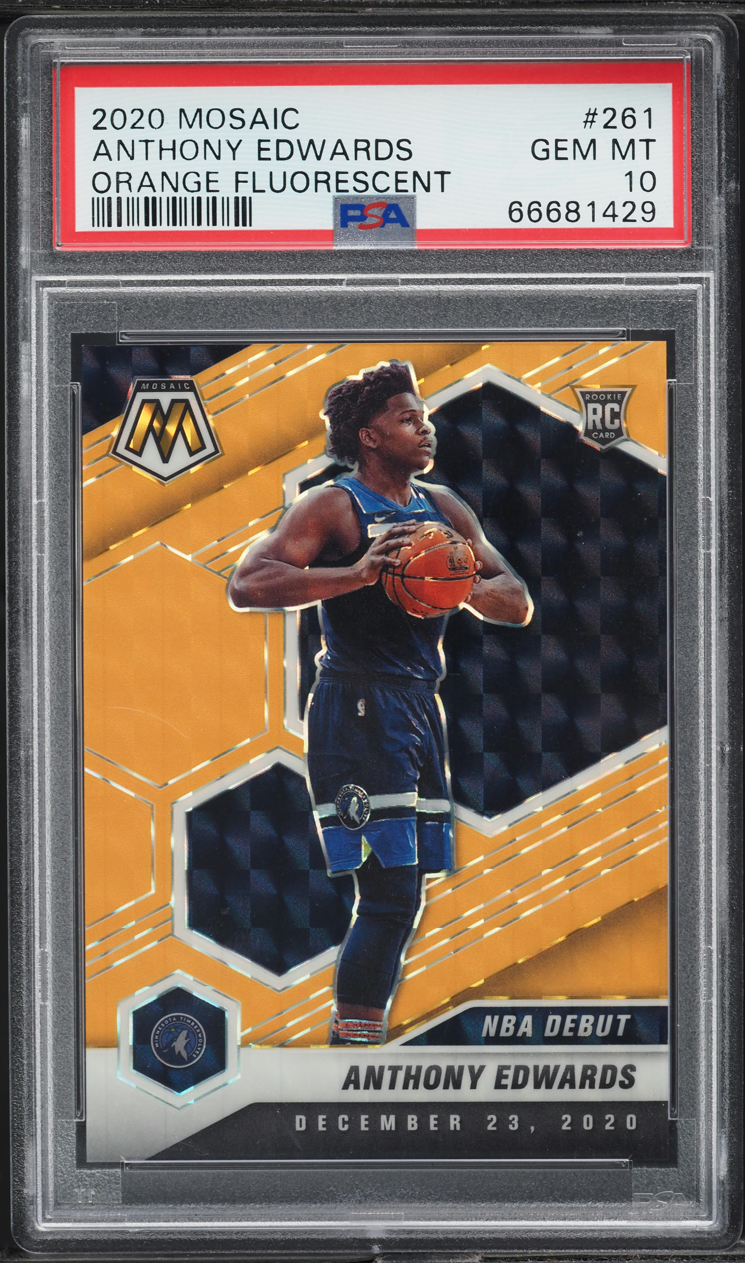 2020 Panini Mosaic Orange Fluorescent Anthony Edwards ROOKIE /25 #261 PSA 10 GEM