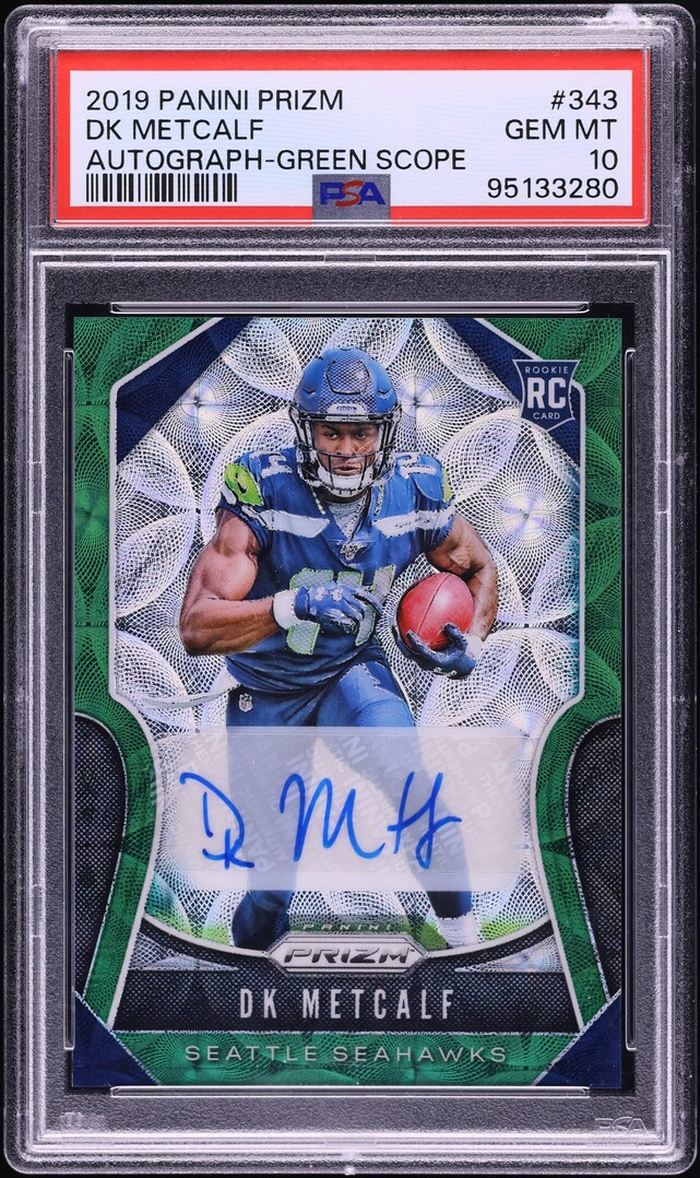 2019 Panini Prizm Green Scope DK Metcalf ROOKIE AUTO /75 #343 PSA 10 GEM MINT