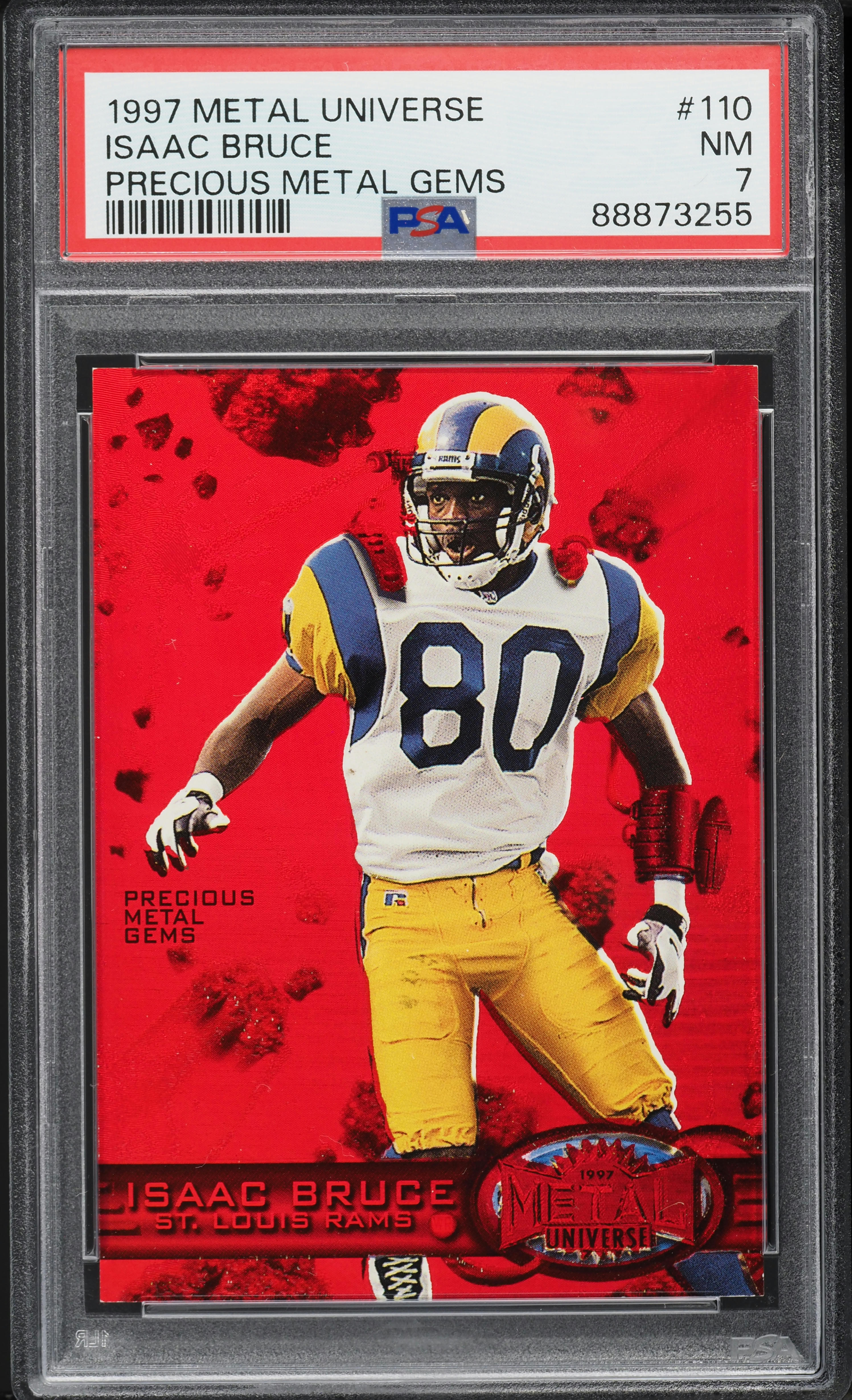 1997 Metal Universe Precious Metal Gems PMG Red Isaac Bruce /150 #110 PSA 7 NRMT