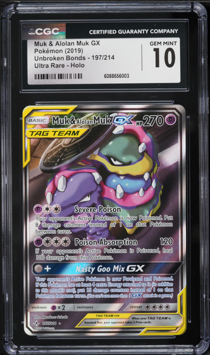 2019 Pokemon Sun & Moon Unbroken Bonds Alt Art Muk & Alolan Muk GX #197 CGC 10 GEM MINT