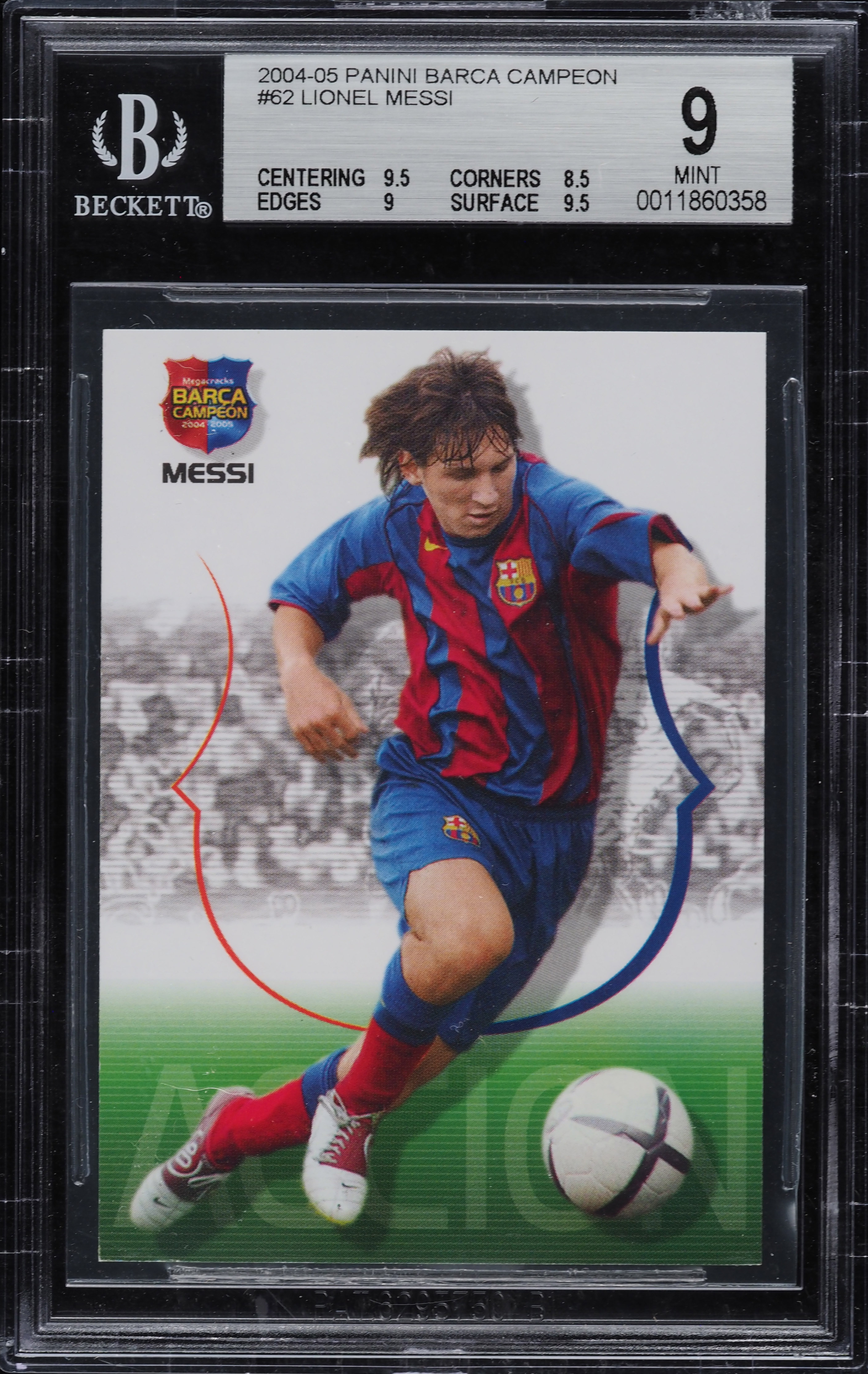 2004 Panini Sports Mega Cracks Campeon Lionel Messi ROOKIE #62 BGS 9 MINT