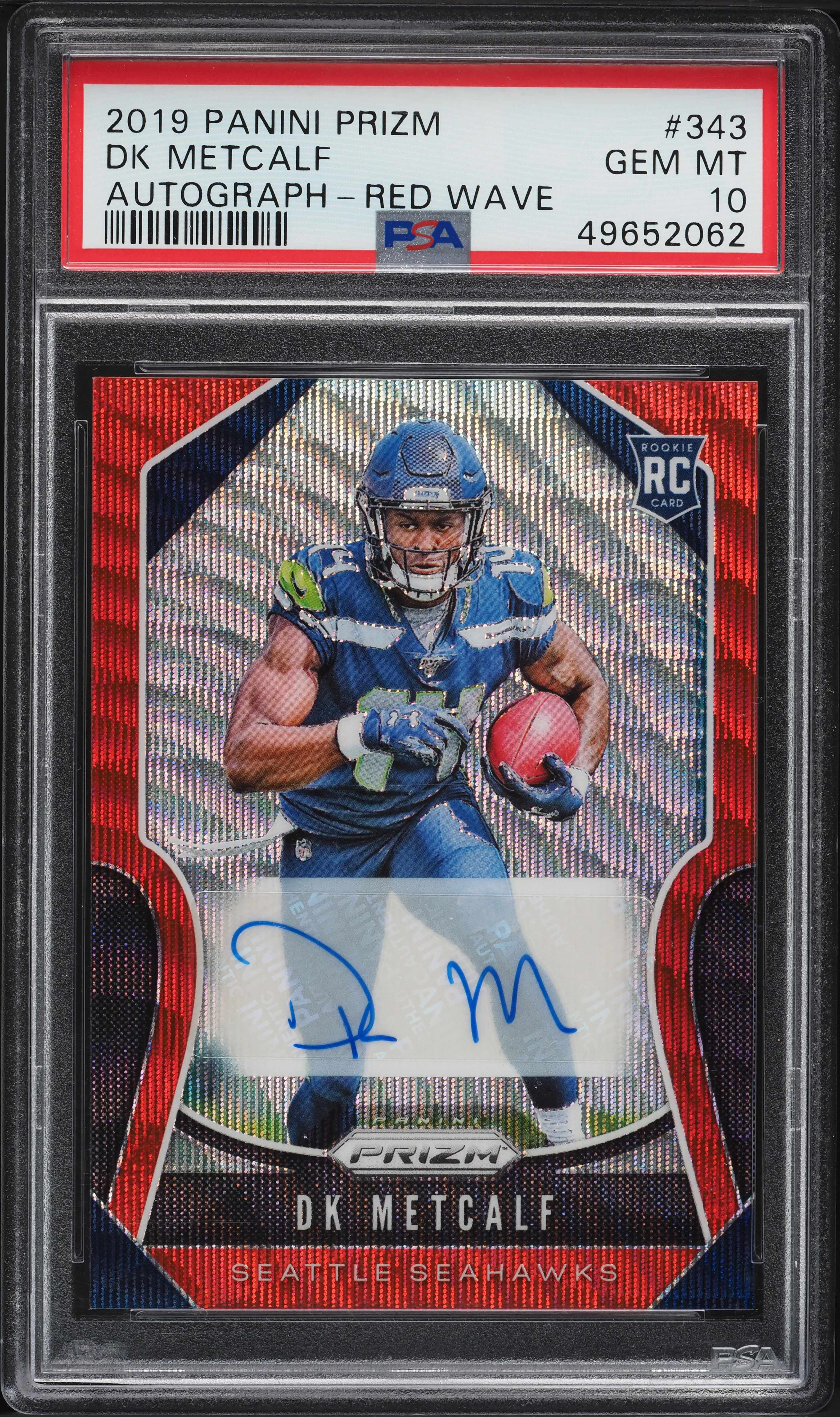 2019 Panini Prizm Red Wave Prizms DK Metcalf ROOKIE AUTO /149 #343 PSA 10 GEM
