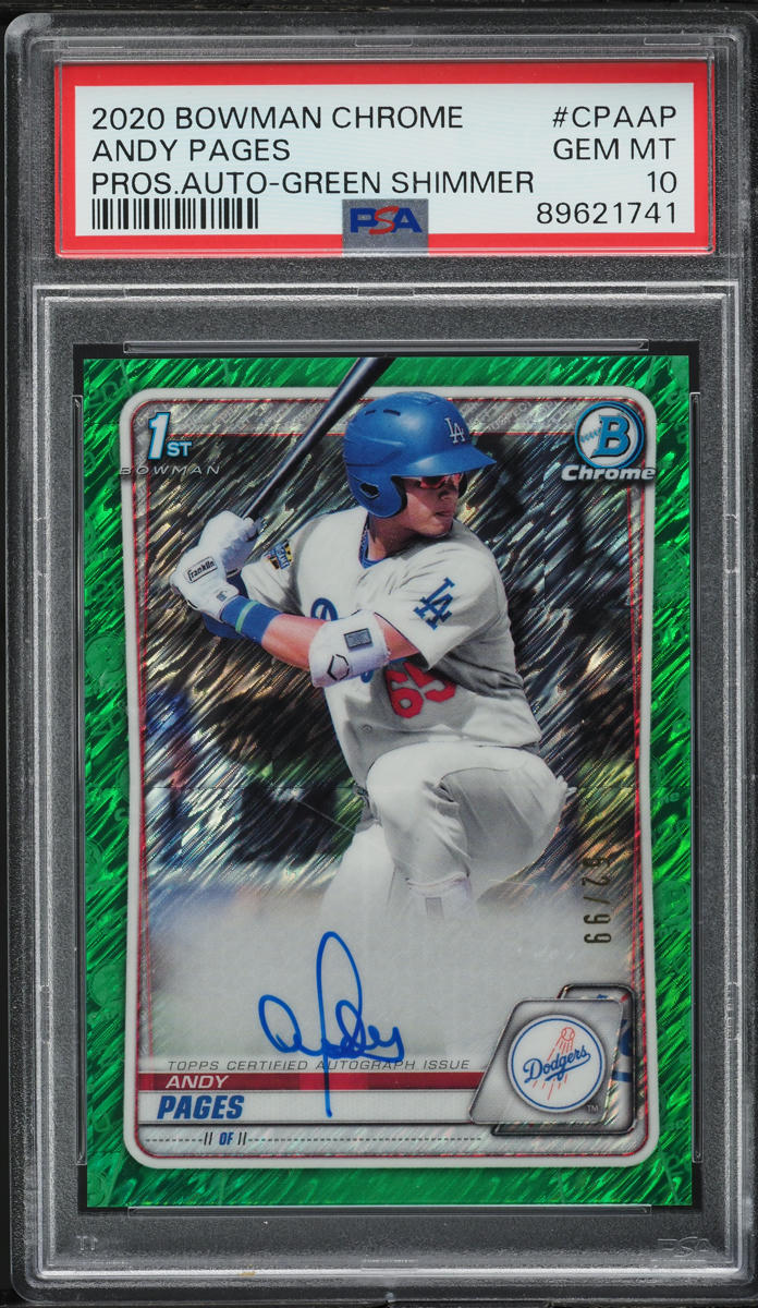 2020 Bowman Chrome Green Shimmer Refractor Andy Pages ROOKIE AUTO /99 PSA 10 GEM