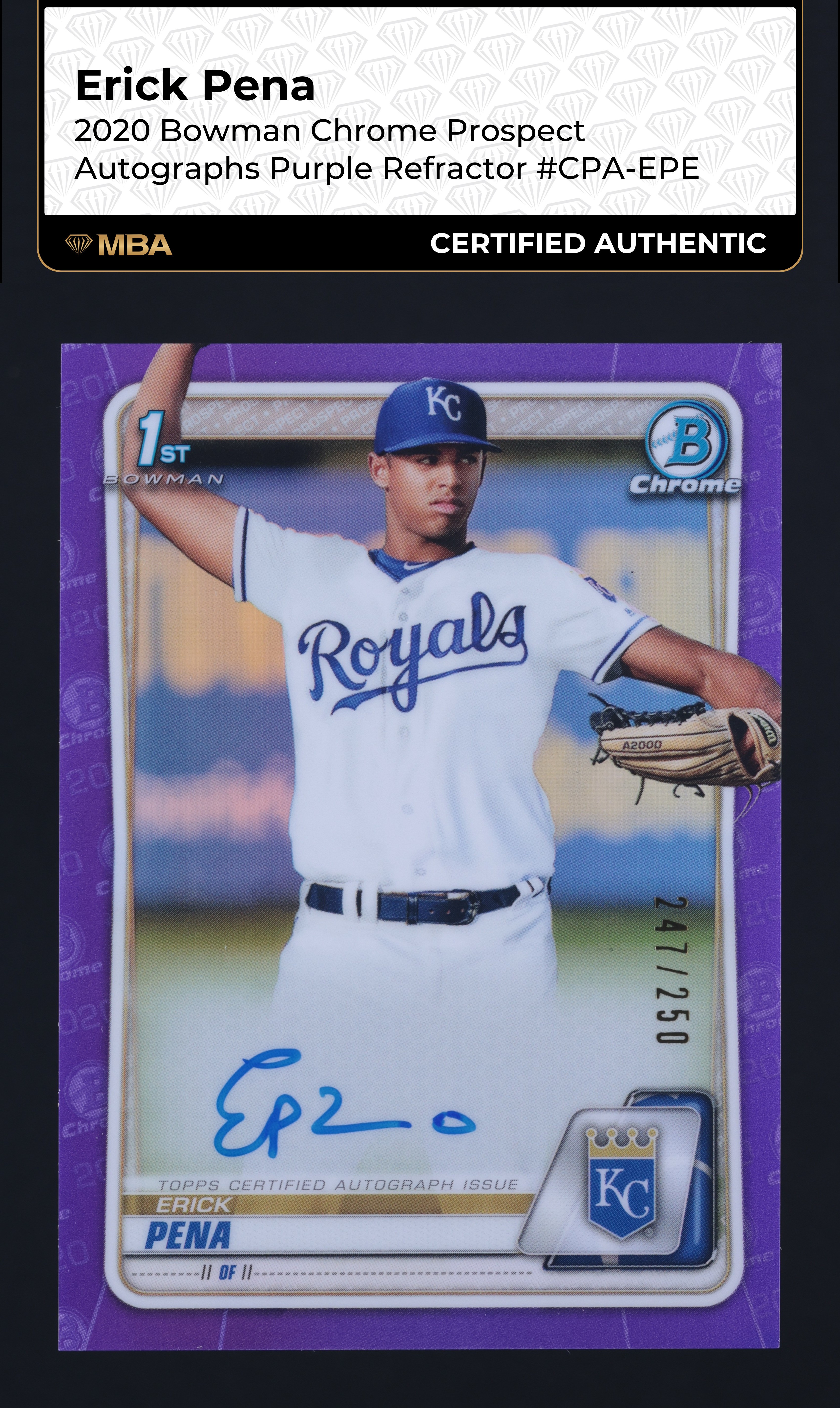 2020 Bowman Chrome Purple Refractor Erick Pena ROOKIE AUTO /250 MBA AUTH