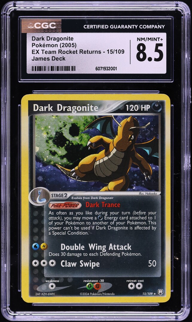 2005 Pokemon EX Team Rocket Returns James Deck Dark Dragonite #15 CGC 8.5 NM-MT+