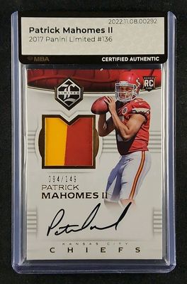 2017 Panini Limited Patrick Mahomes II ROOKIE PATCH AUTO /149 #136 MBA AUTH