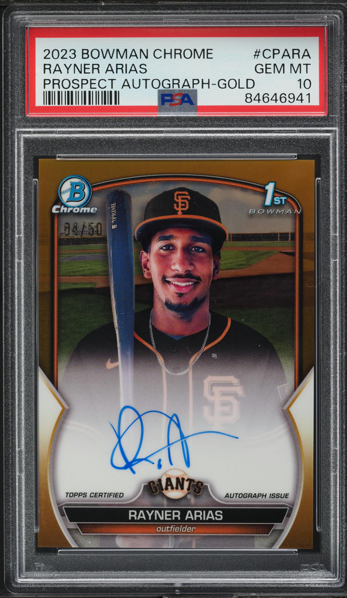 2023 Bowman Chrome Prospect Gold Rayner Arias ROOKIE AUTO /50 #CPA-RA PSA 10 GEM