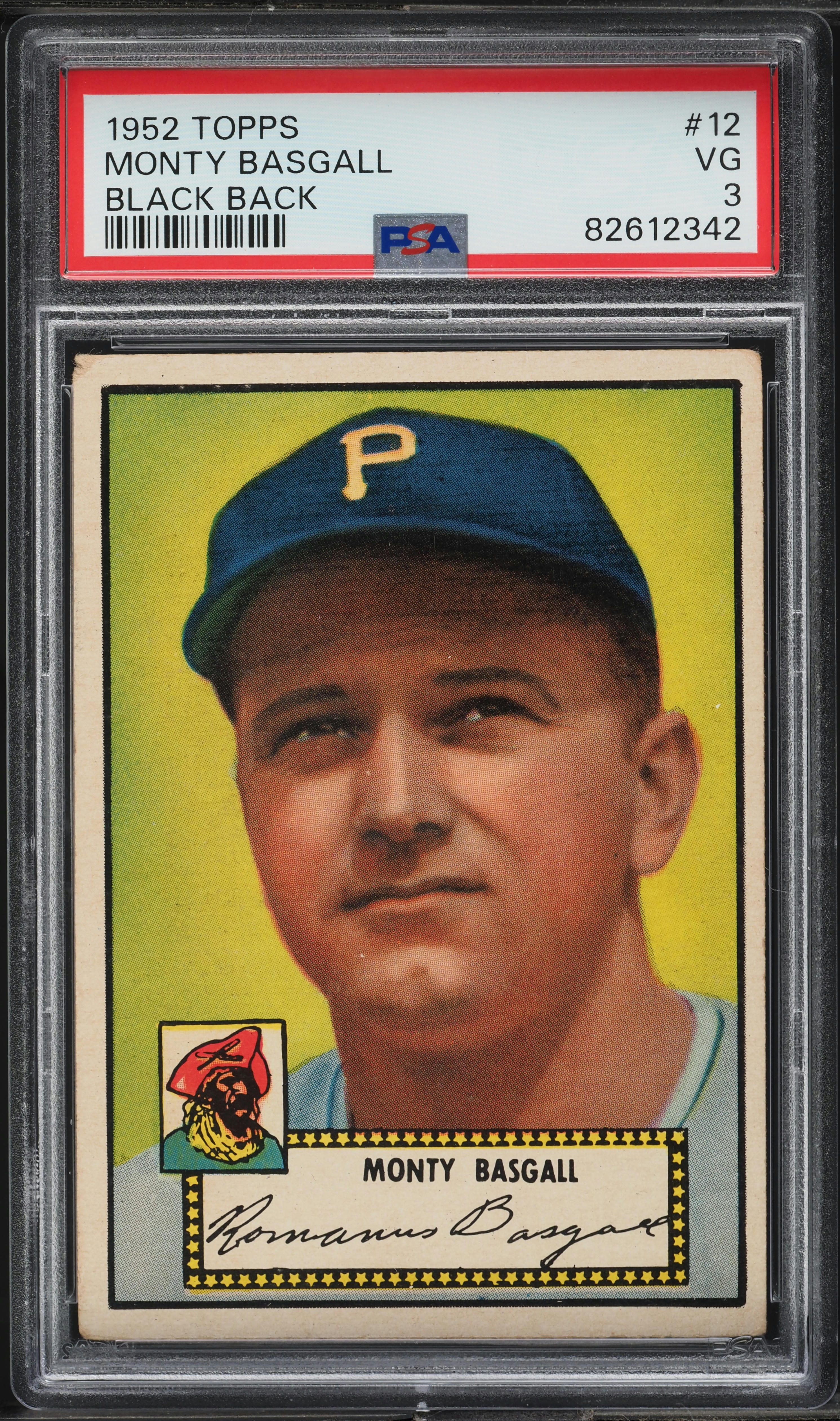 1952 Topps Monty Basgall BLACK BACK #12 PSA 3 VG