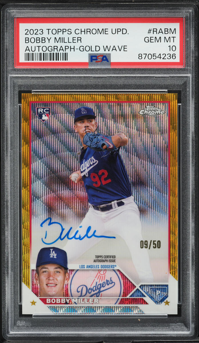 2023 Topps Chrome Update Gold Wave Refractor Bobby Miller ROOKIE AUTO /50 PSA 10