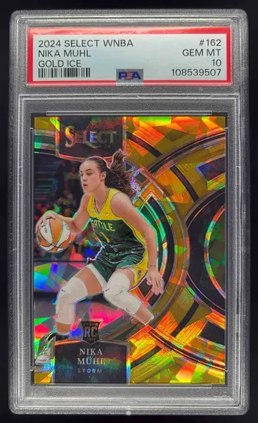 2024 Panini Select WNBA Ice Gold Prizms #162 Nika Muhl RC Premier /10 PSA 10