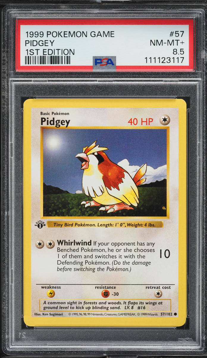 1999 Pokemon Base Set Shadowless 1st Edition Pidgey #57 PSA 8.5 NM-MT+