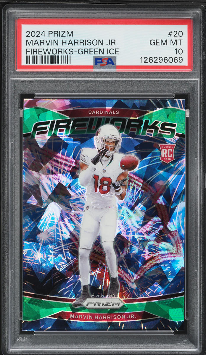 2024 Panini Prizm Fireworks Green Ice Marvin Harrison Jr. ROOKIE #20 PSA 10 GEM MINT