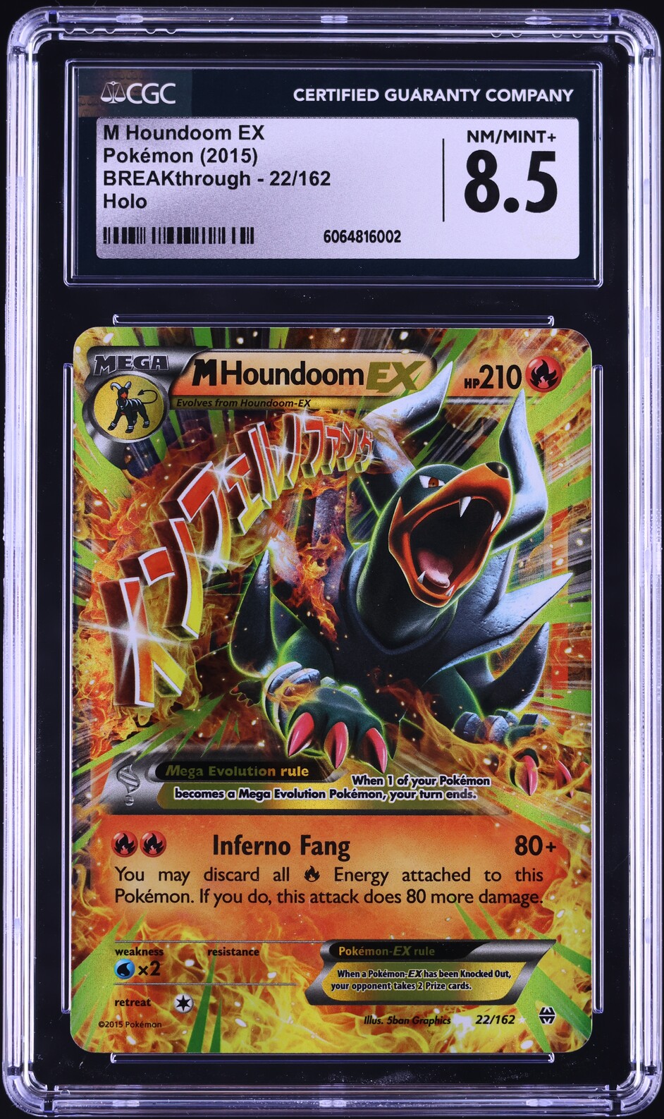 2015 Pokemon XY BREAKthrough M Houndoom EX #22 CGC 8.5 NM-MT+