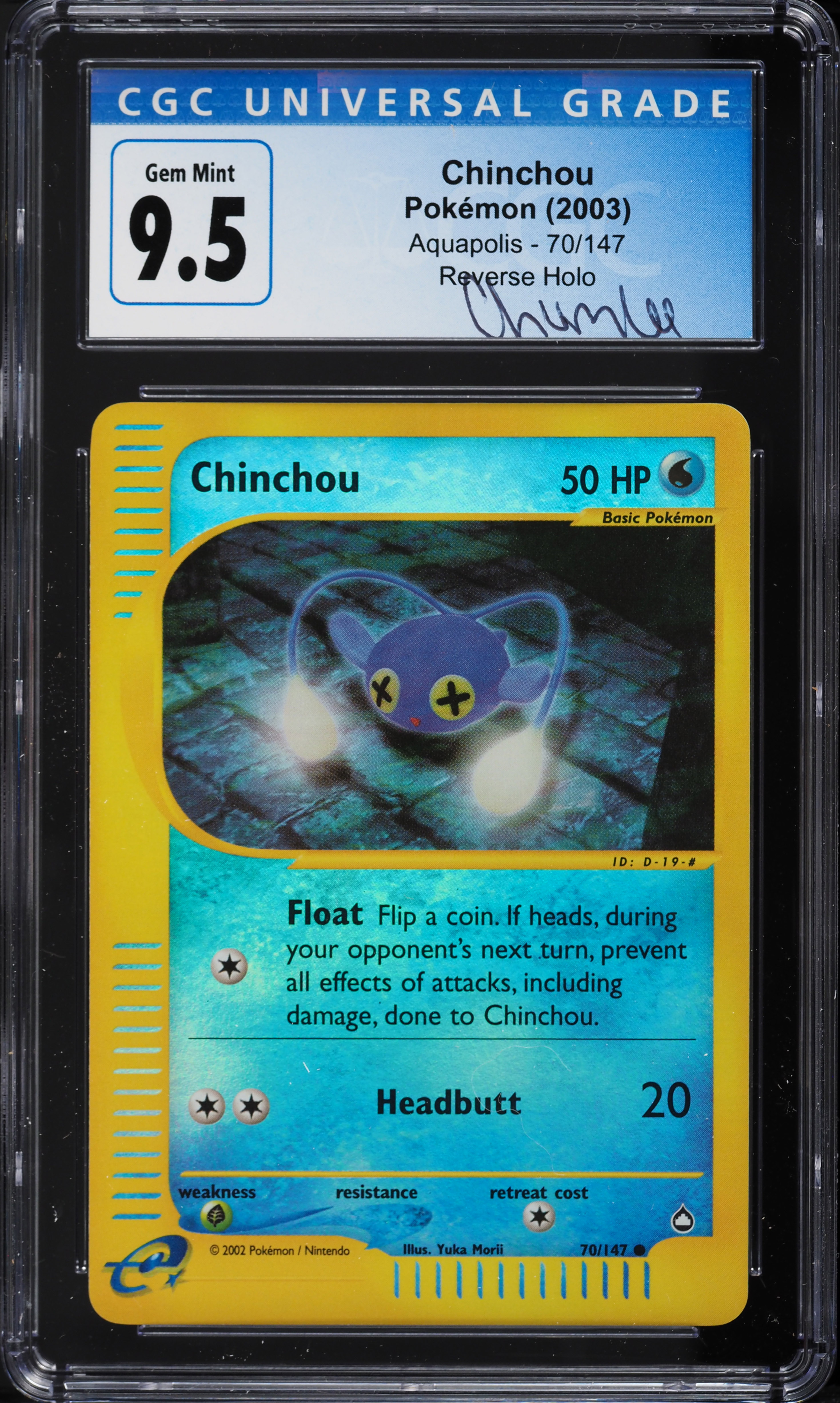 2003 Pokemon Aquapolis Reverse Holo Chinchou #70 CGC 9.5 GEM MINT