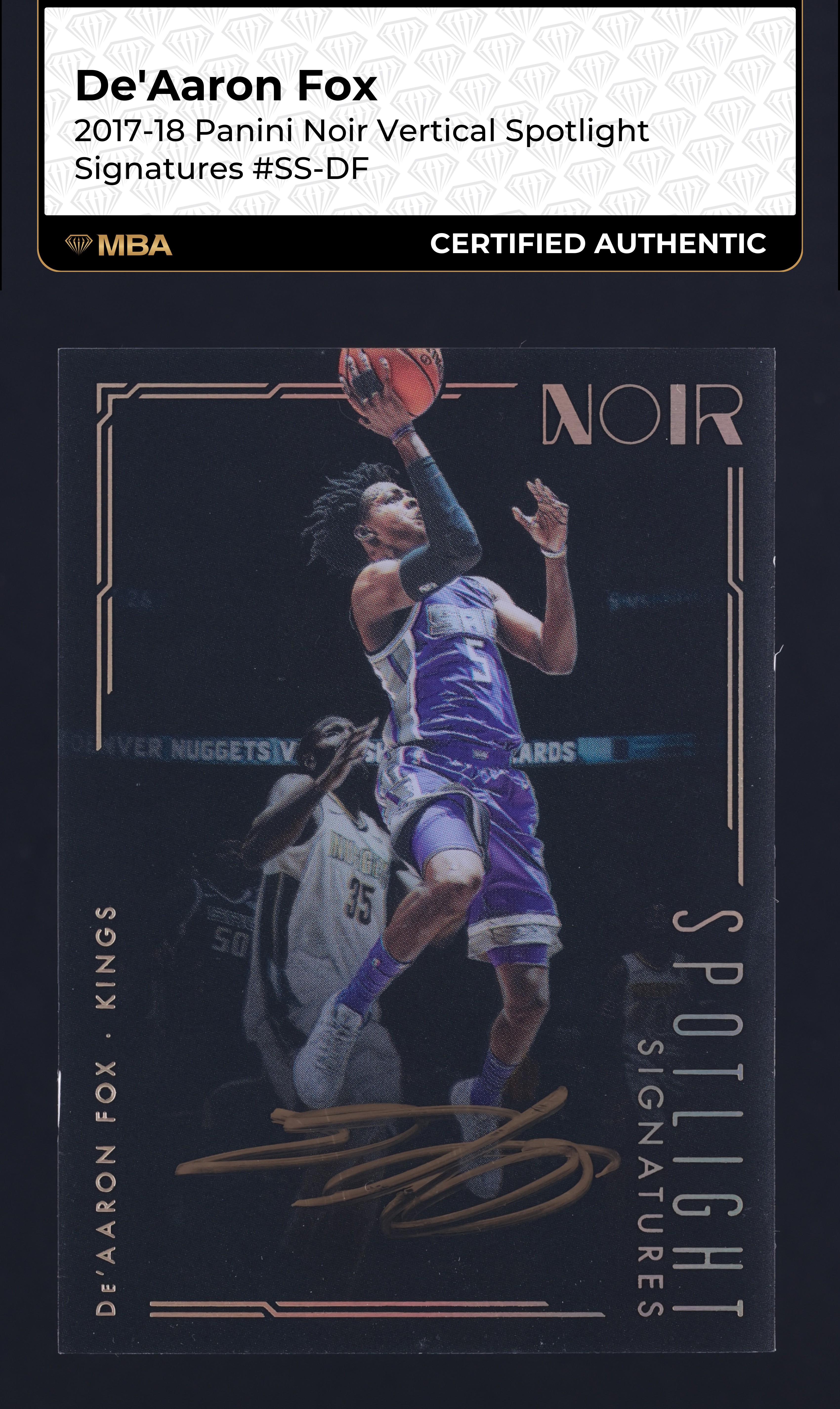 2017 Panini Noir Spotlight Signatures De'Aaron Fox ROOKIE AUTO /125 MBA AUTH