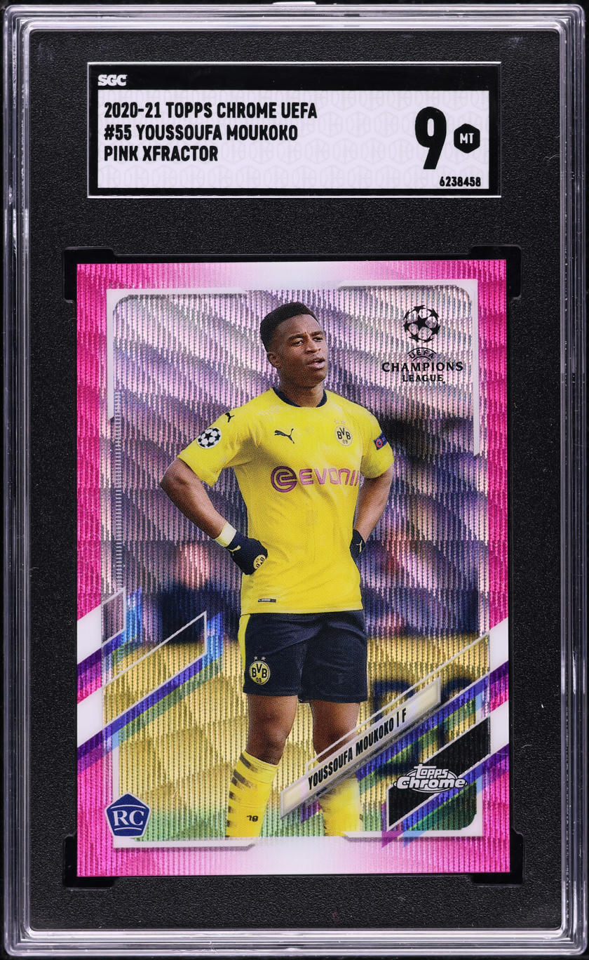 2020 Topps Chrome UEFA Pink Xfractor Youssoufa Moukoko ROOKIE #55 SGC 9 MINT