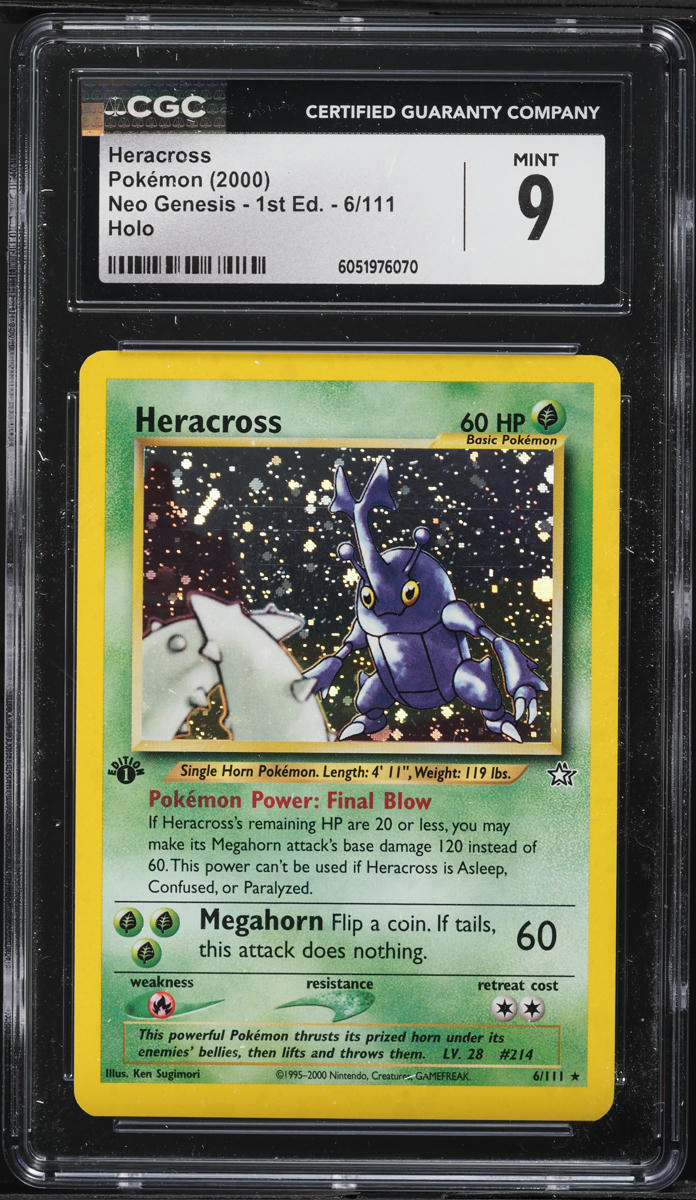 2000 Pokemon Neo Genesis 1st Edition Holo Heracross #6 CGC 9 MINT